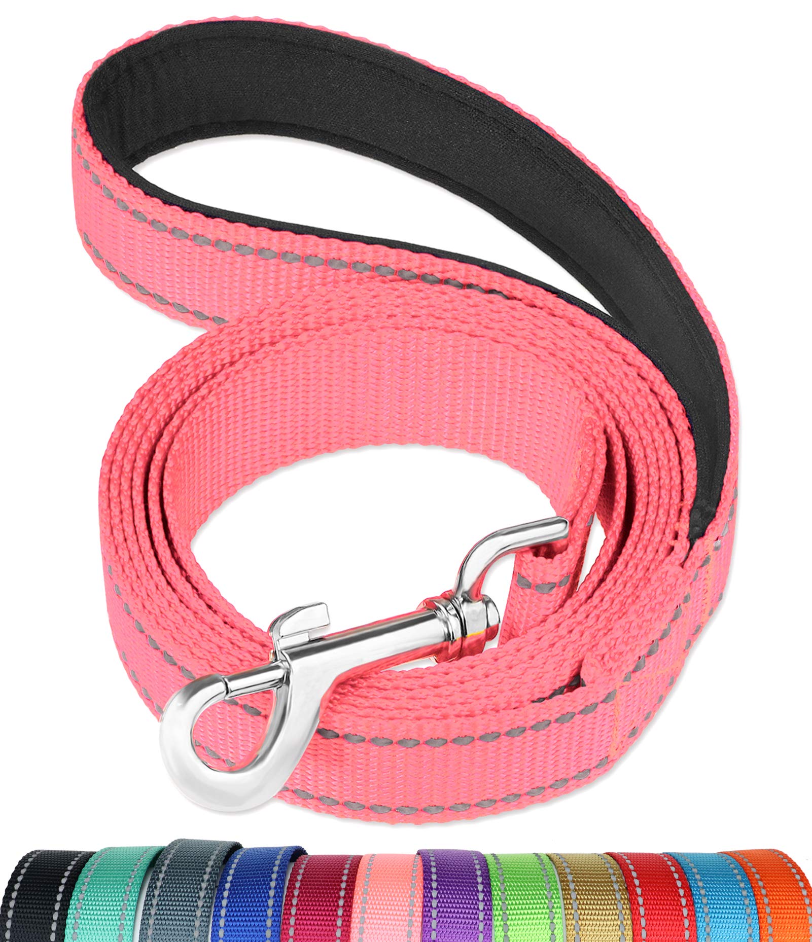 Funtags 4Ft Reflective Dog Leash With Soft Padded Handle For Training,Walking Lead For Large & Medium Dog,1 Inch Wide,Neon Pink