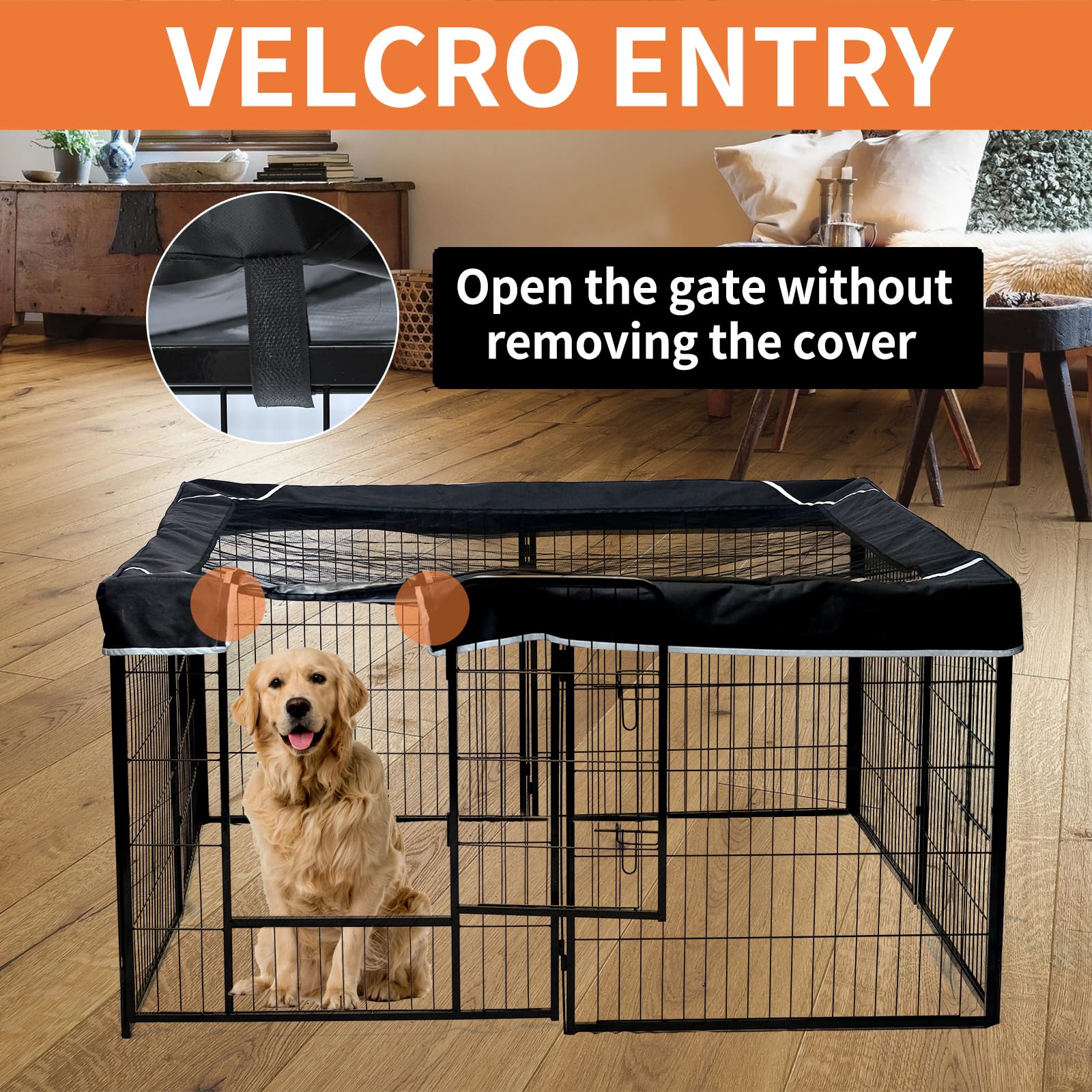 PJYuCien Square Top Cover for 8 Panel Dog Playpen, 48"x48", Black, Polyester, Model 24"W
