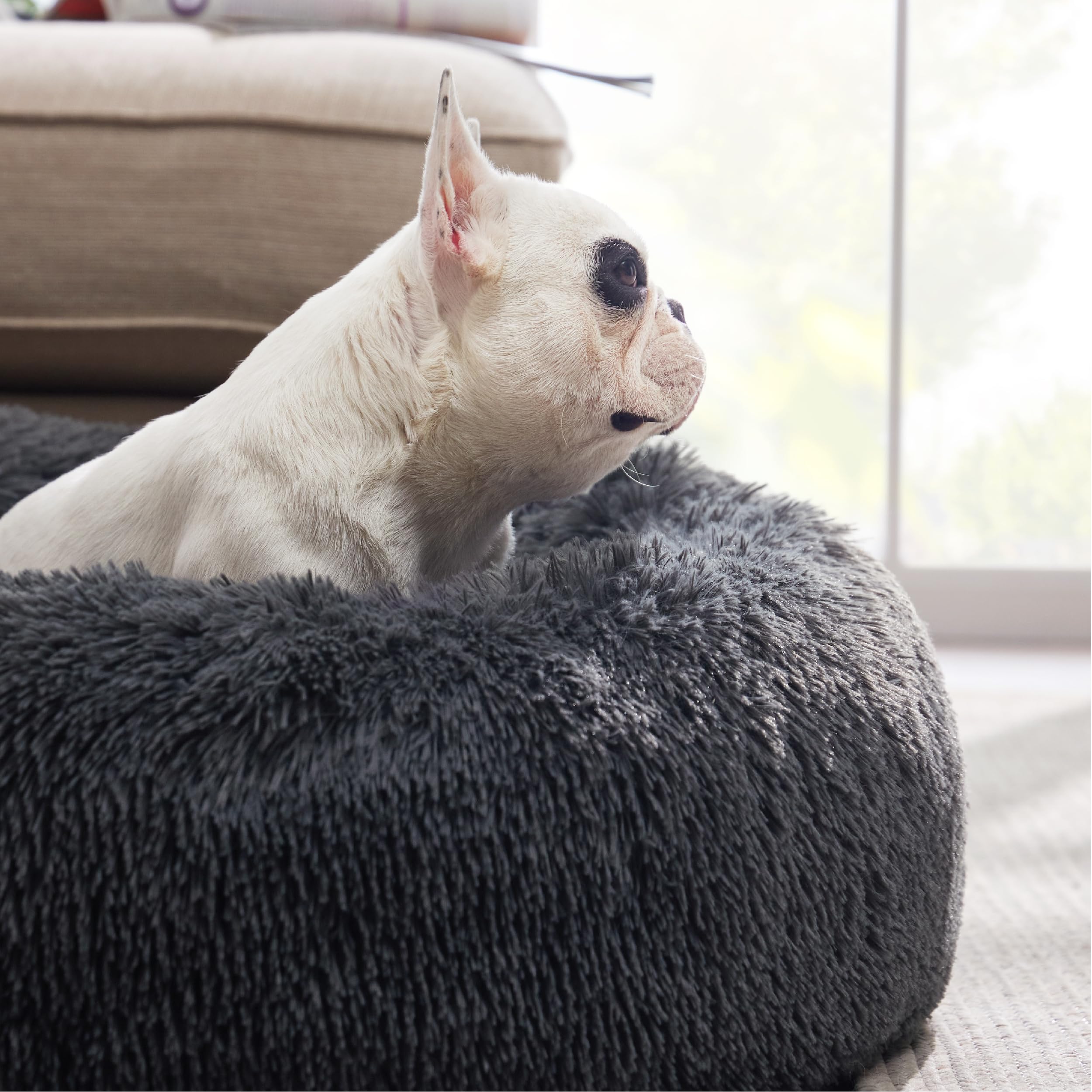 Bedsure Calming Dog Bed For Medium Large Dogs - Donut Washable Large Pet Bed, 33 Inches Anti-Slip Round Fluffy Plush Faux Fur Do