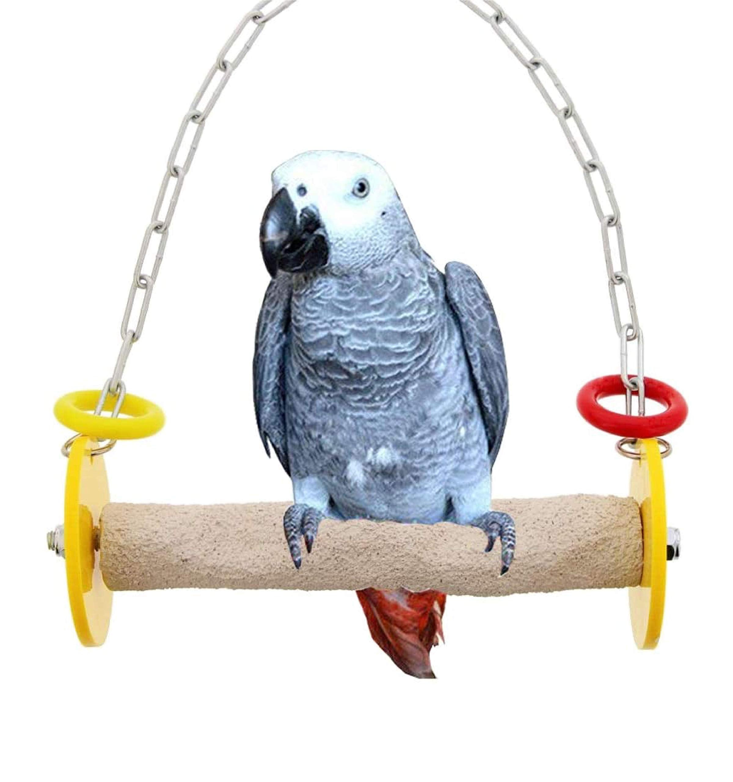 Sweet Feet And Beak Roll Bird Swing - Pumice Perch Bird Toys Trims Nails And Beaks, Safe And Non-Toxic Bird Cage Accessories For Small And Large Birds, Swinging Toys Birds Will Love, Medium 9 Inches