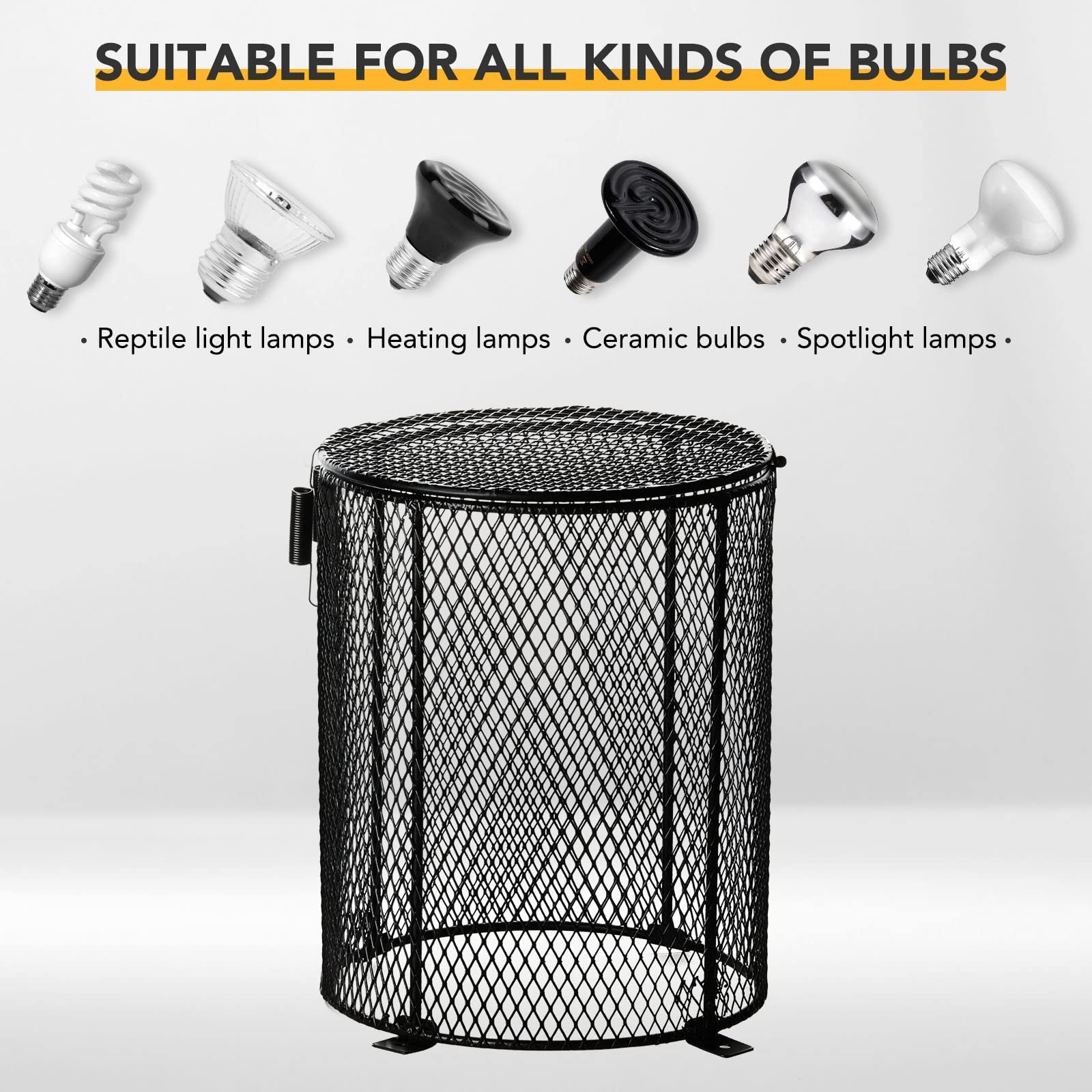 Simple Deluxe Reptile Anti-Scald Cover Mesh Cage Heater Guard With 150W Ceramic Reptile Heat Lamp Bulb Brooder Coop Heater For T