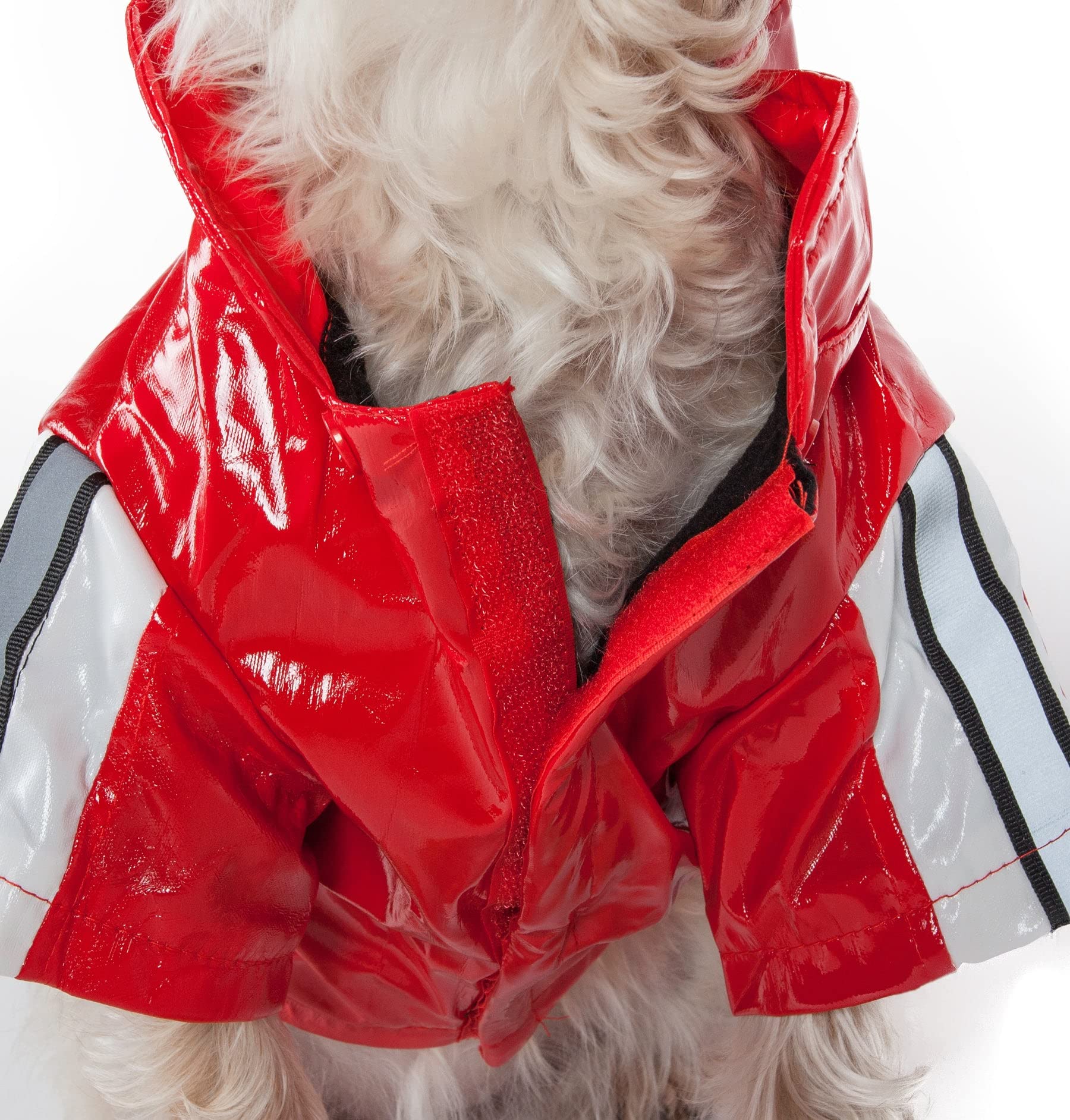 Pet Life ® Reflecta-Glow PVC Dog Raincoat - Reflective and Waterproof Dog Coat with Reversible Polar Fleece - Adjustable Pet Raincoat Dog Jacket on All 4 Sleeves with Removable Hood