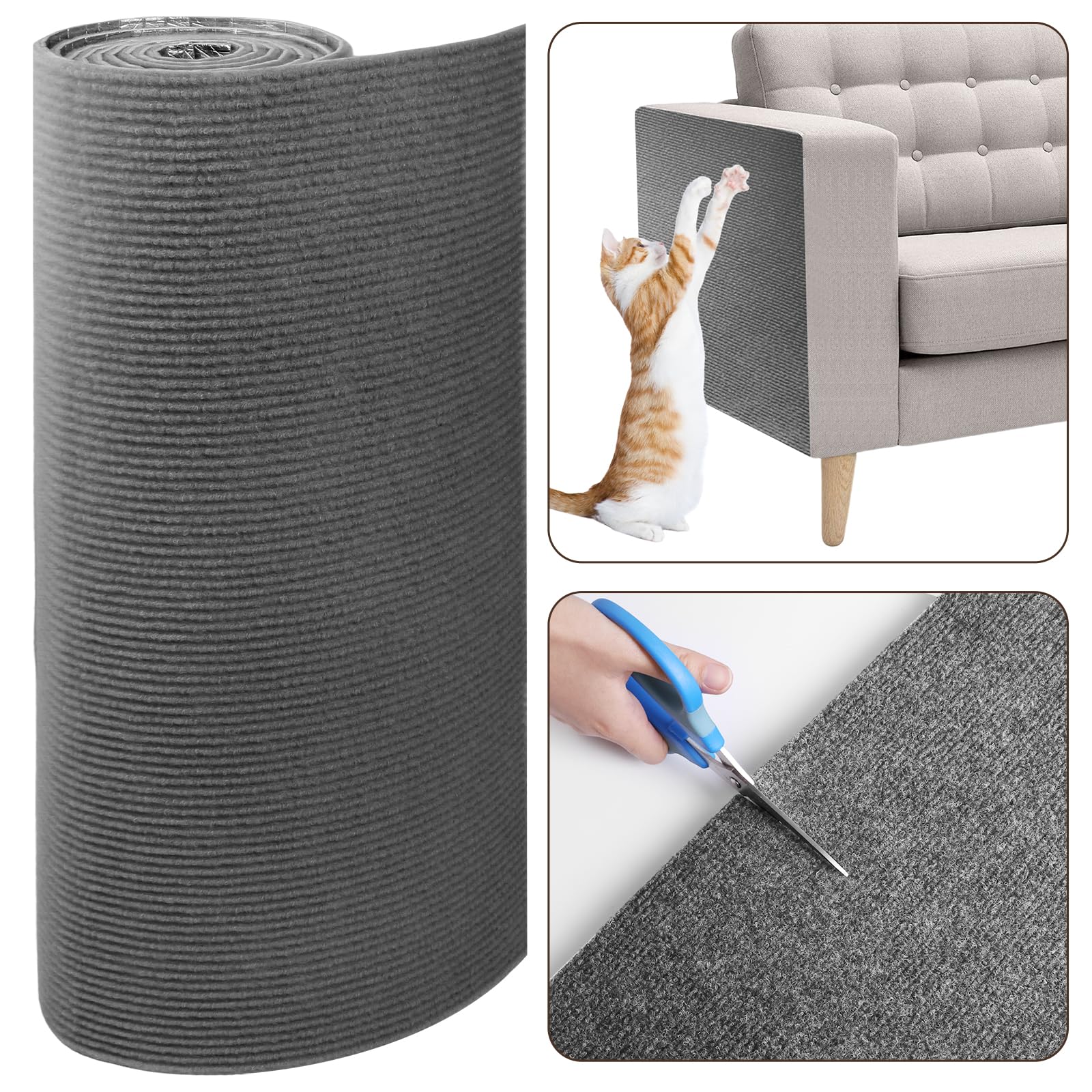 Vefhby Cat Scratch Furniture Protector, 23.6Inx15.8In Cat Scratching Mat, Trimmable Self-Adhesive Cats Claws Scratch Pads, Diy C