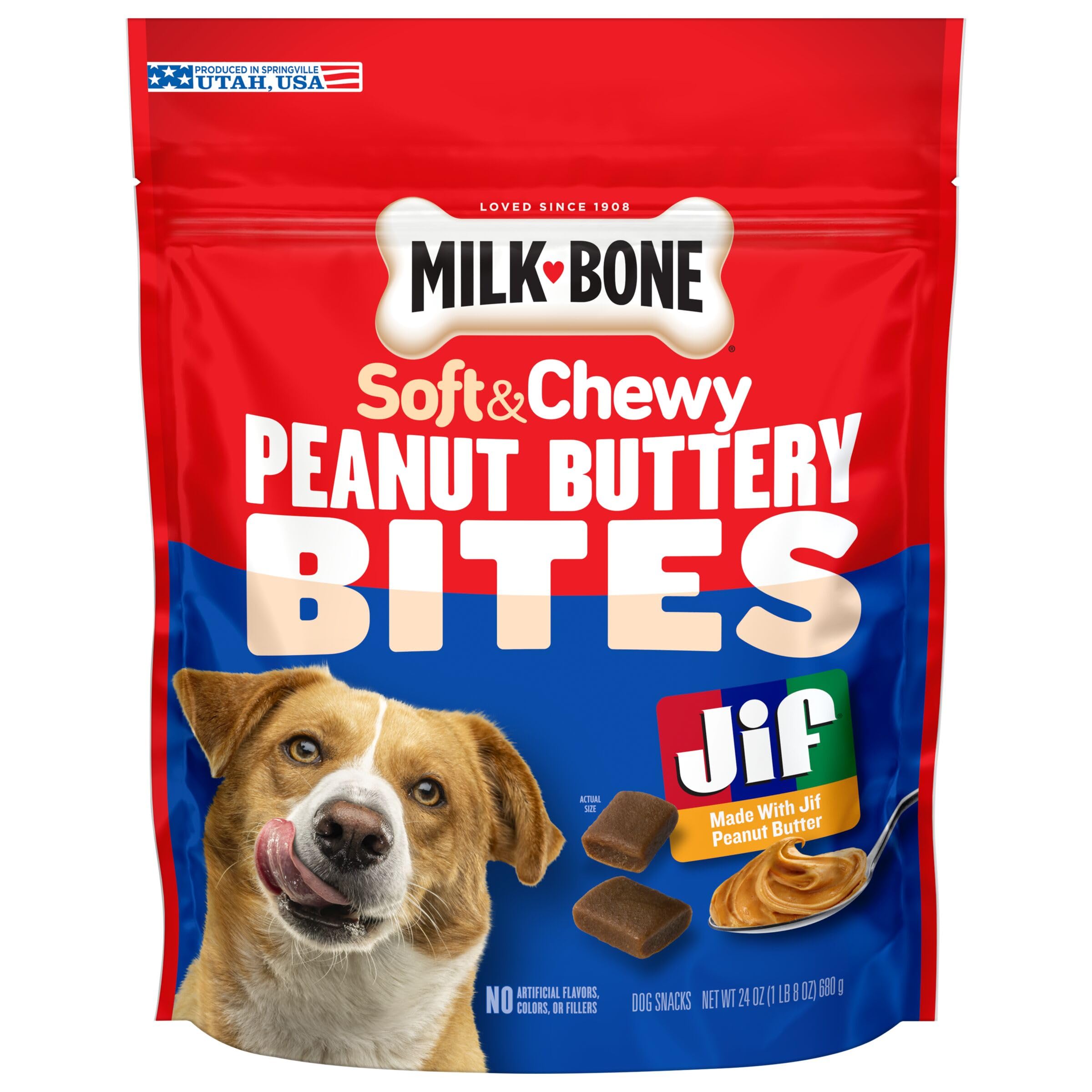 Milk-Bone Peanut Buttery Bites, Soft Dog Treats with Jif Peanut Butter, 24 Oz. Bag