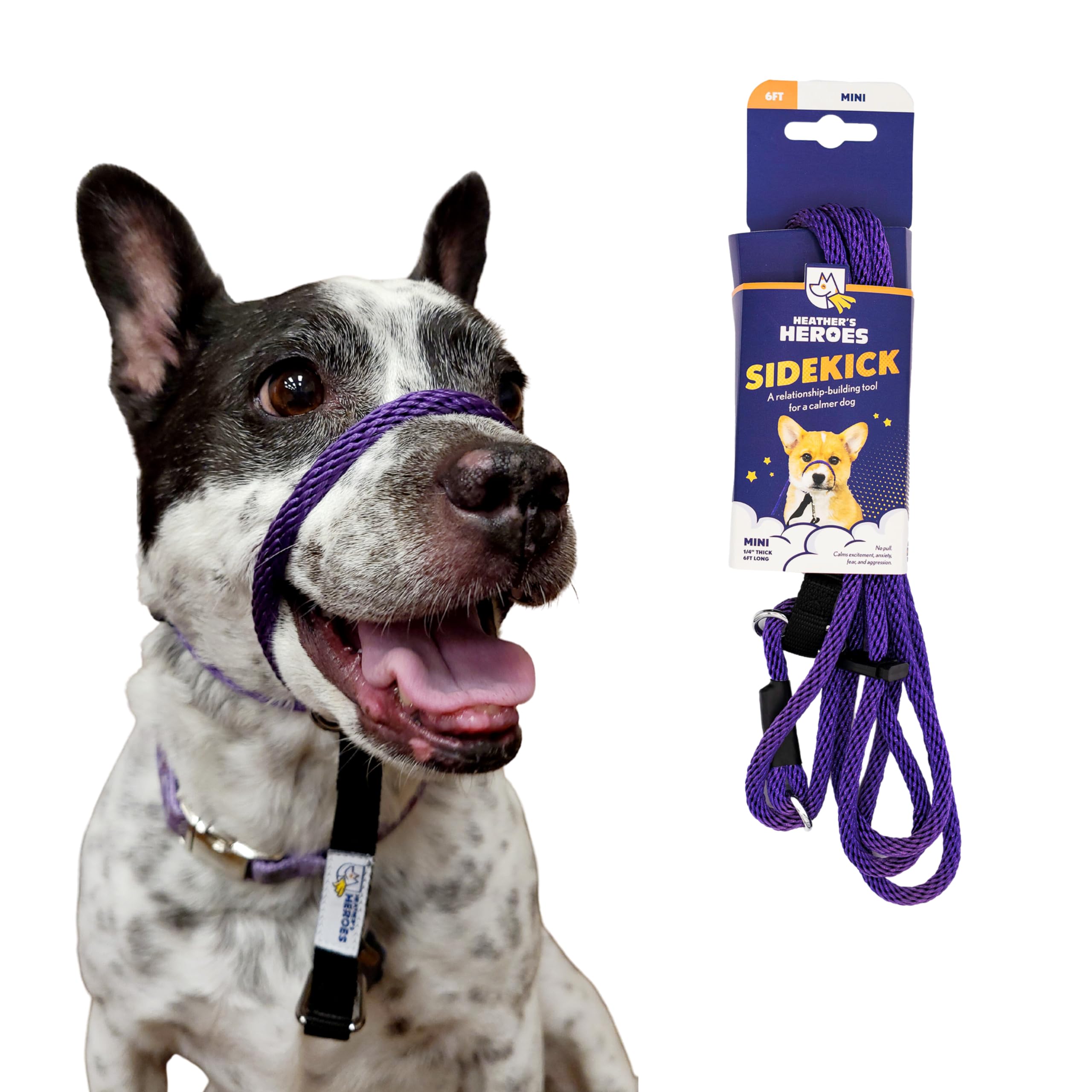Heather'S Heroes Sidekick Dog Headcollar With Leash - Effective Dog Training Tool For Leash Reactivity And Behavior Issues (Purp