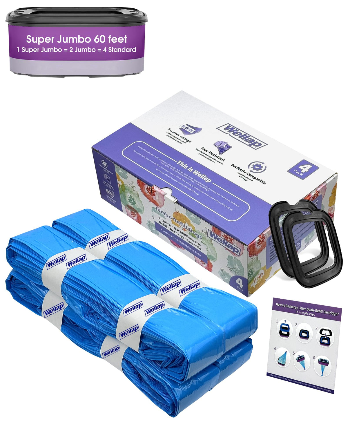 Glomire Super Jumbo Litter Refill Bags 60Ft Compatible With Your Litter Refill Cartridge, Up To 16 Months, Cat Kitty Litter Refi