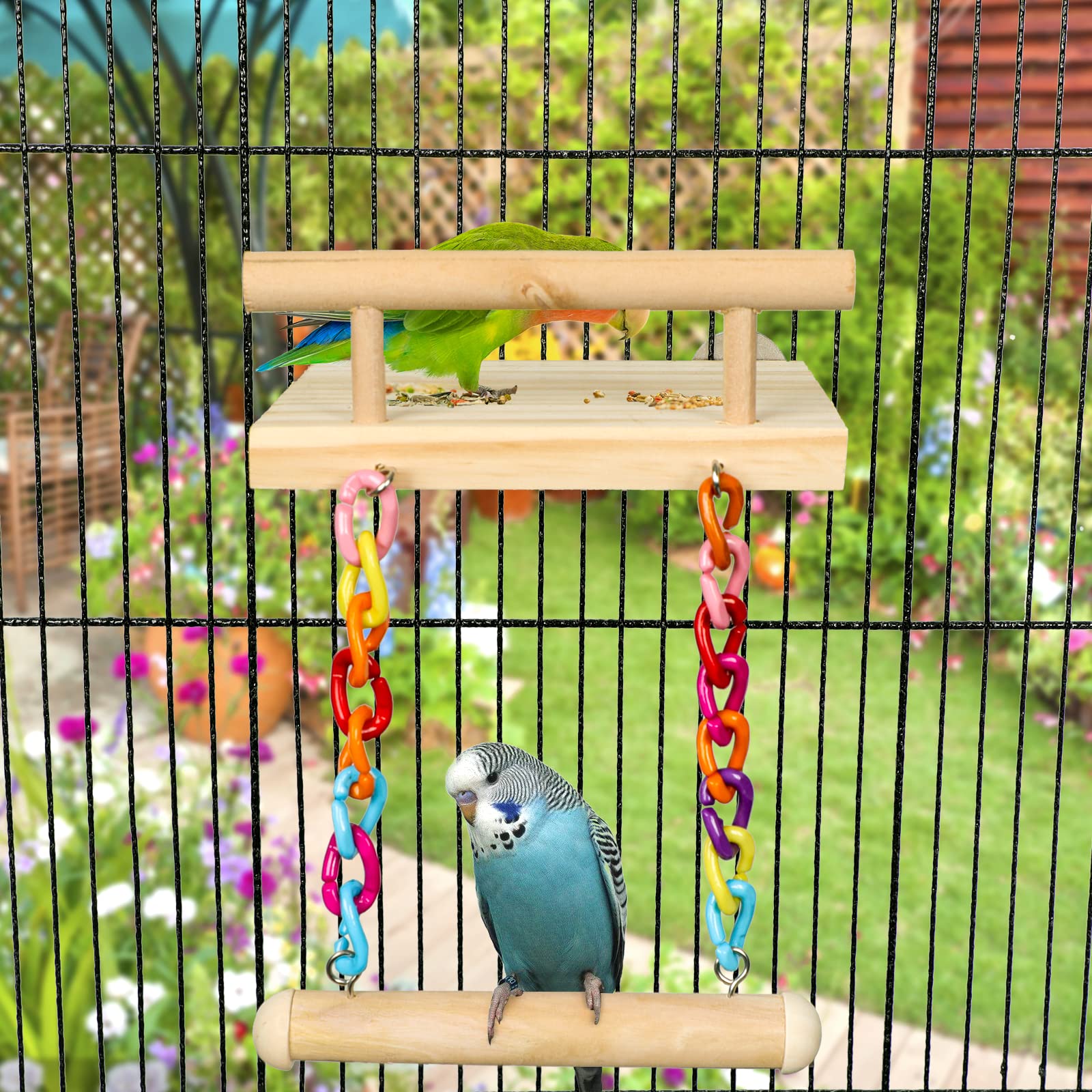 FrgKbTm Bird Perches Cage Toys Parrot Wooden Platform Play Gyms Exercise Stands with Acrylic Wood Swing Ferris Wheel Chewing for