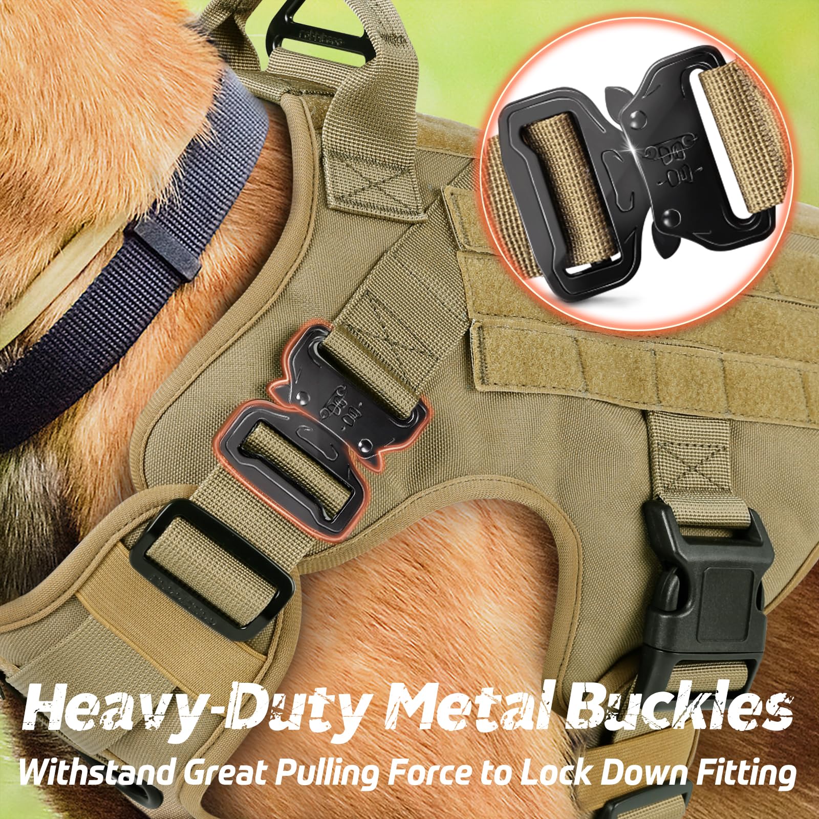 Rabbitgoo Tactical Dog Harness For Large, Heavy Duty Pet Harness With Handle, No-Pull Service Vest Large Breed, Adjustable Milit
