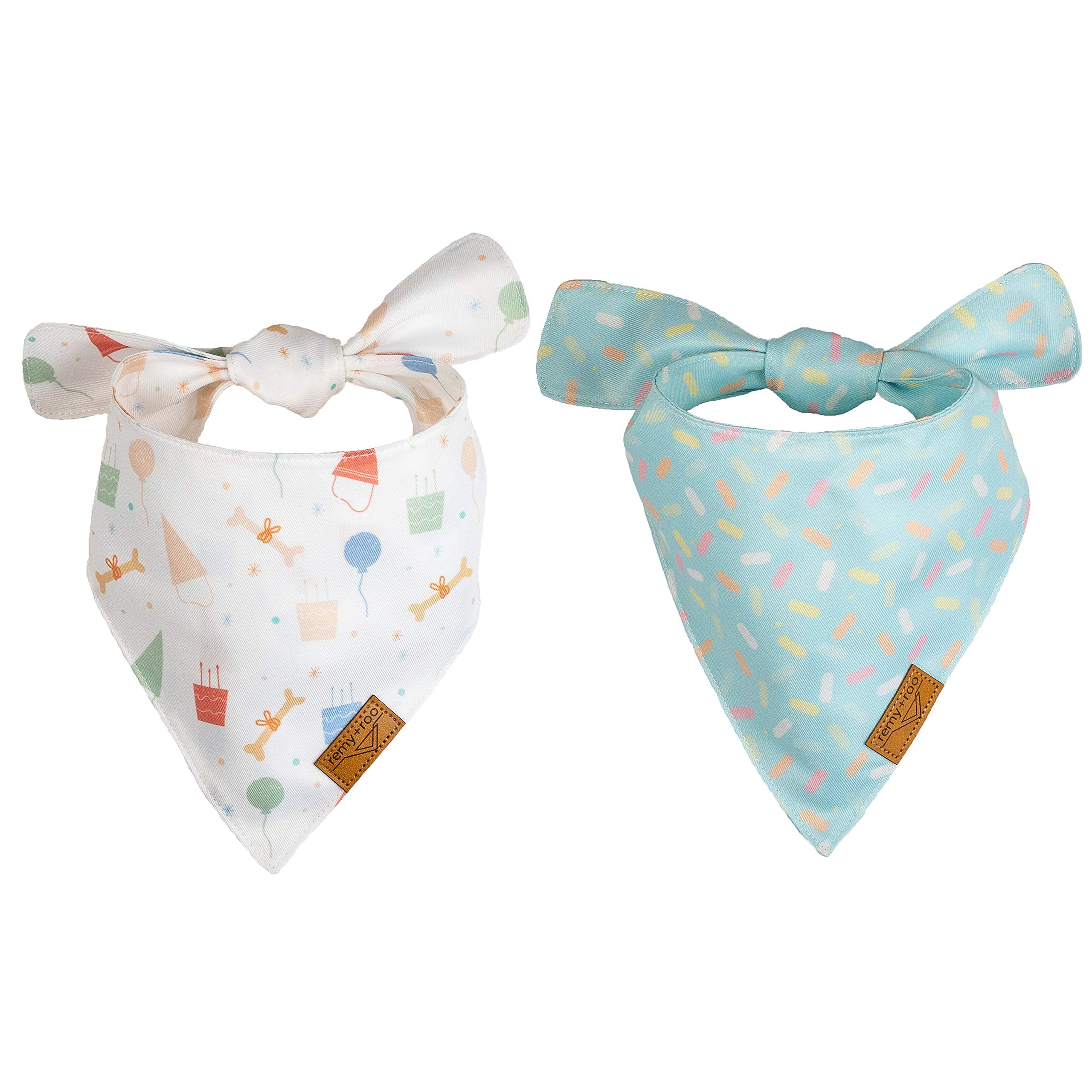 Remy+Roo Dog Bandanas - 2 Pack | Birthday Set | Premium Durable Fabric | Patented Shape | Adjustable Fit | Multiple Sizes Offered (Large)