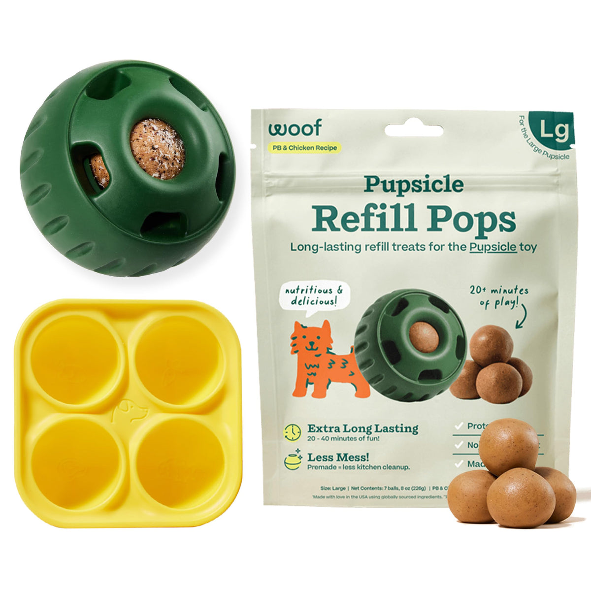 Woof Starter Pack - Interactive Dog Toys For Boredom - Dog Treat Molds Silicone - Chicken-Flavored Healthy Dog Treats - Pupsicle