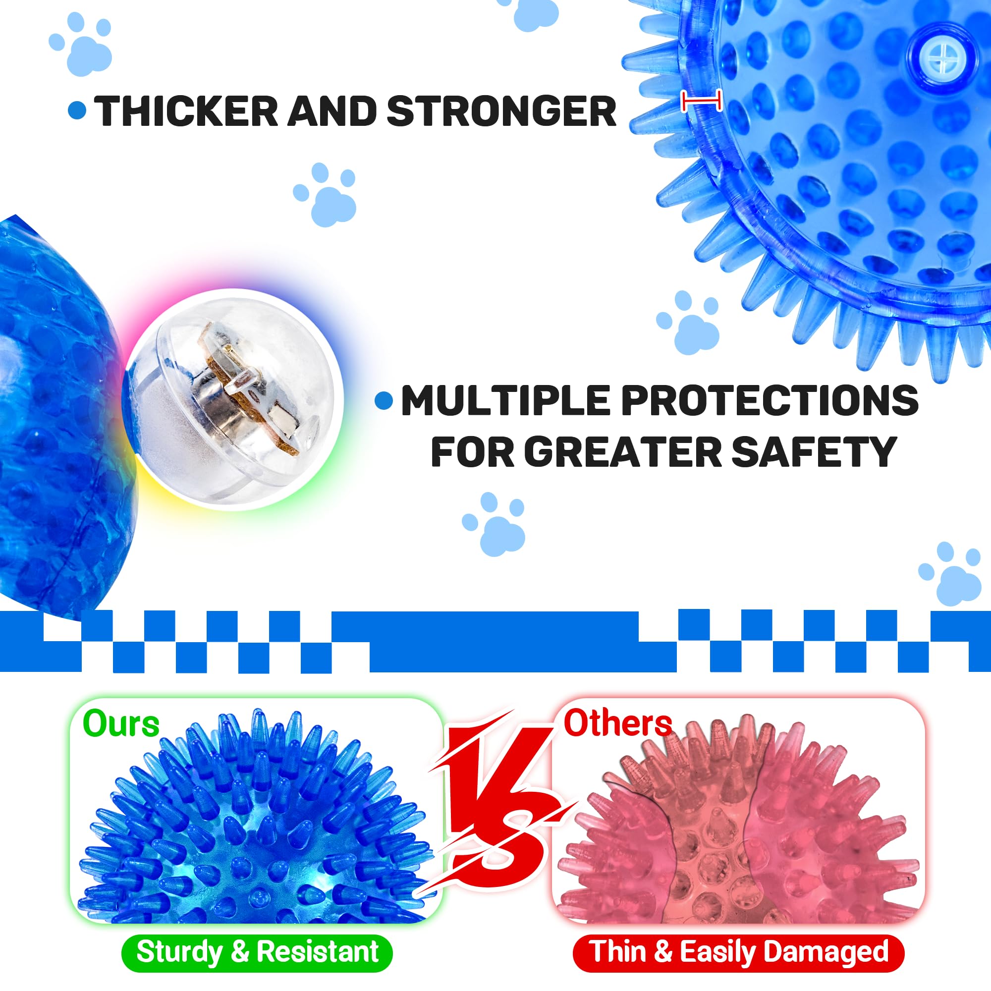 Ousiya 6 Pack 2.5 Light Up Squeaky Dog Balls - Spiky Dog Toy for Small & Medium Dogs, Perfect for Playtime and Exercise