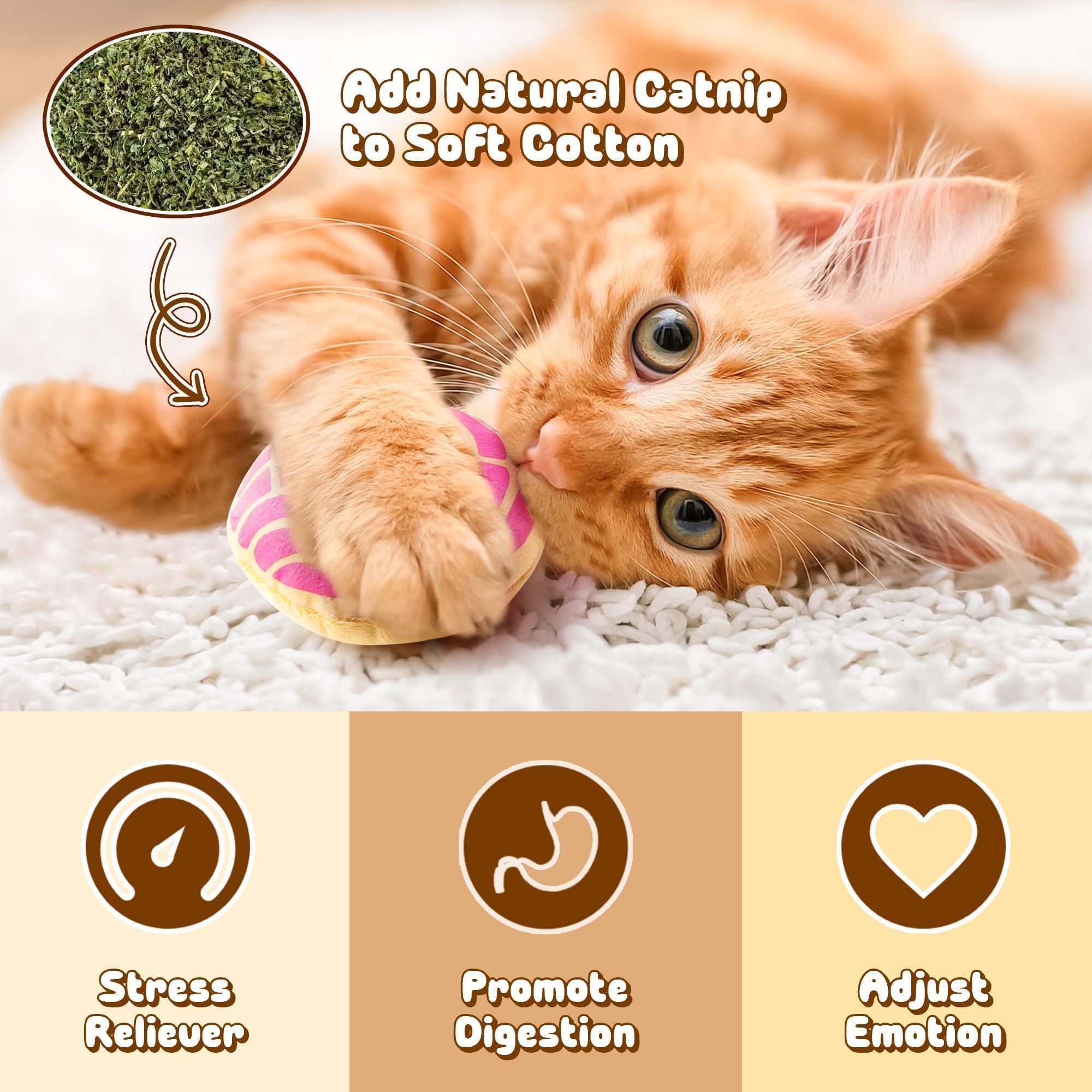 L1Rabe Mexican Catnip Stuffed Toys 5P Mexican Concha Cafecito Conchas Pan Dulce Funny Cat Toys For Cat Lovers Gifts Indoor Kitte