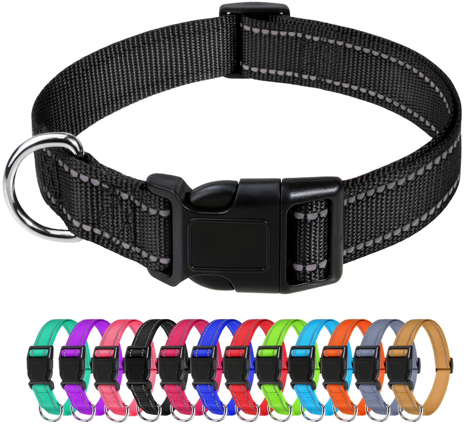 Tagme Reflective Nylon Dog Collars, Adjustable Classic Dog Collar With Quick Release Buckle For Puppy, Black 3/8' Width