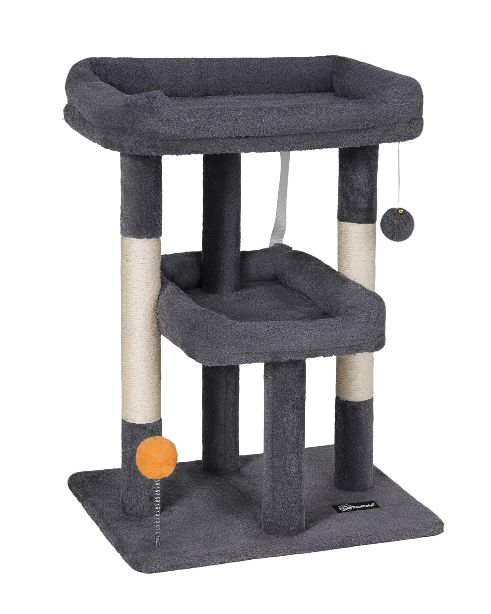Fourfurpets 27.6-Inch Cat Tree, Cat Tower For Indoor Cats, Cat Condo For Large Cats, Small Cat Tree With Scratching Post, Toy Ba