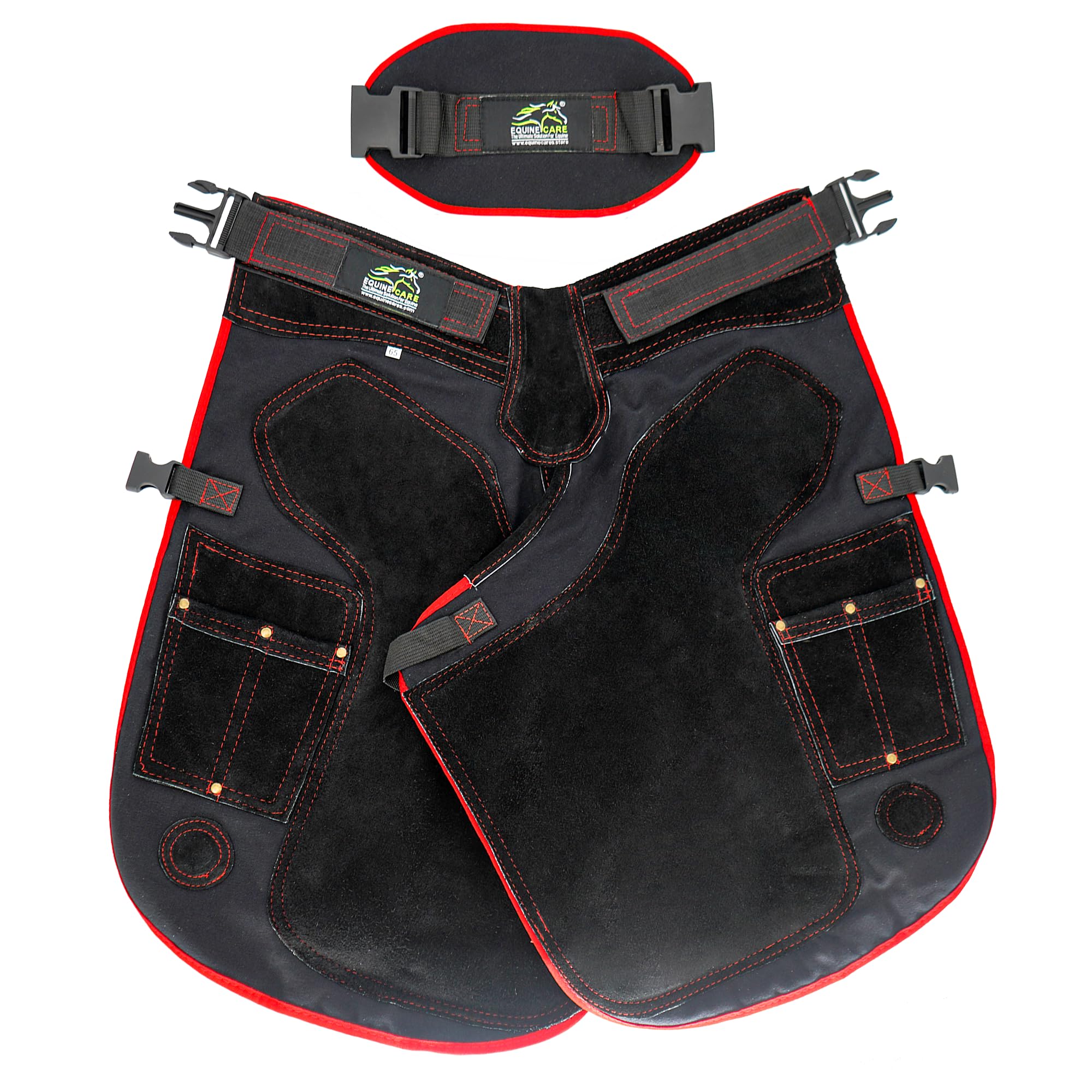 Equine Care Farrier Apron Chaps 2mm Cowhide Leather, 500 GSM Canvas, Air-Mesh, 23 Length, Adjustable Waist (28-52), Ergonomic Fo