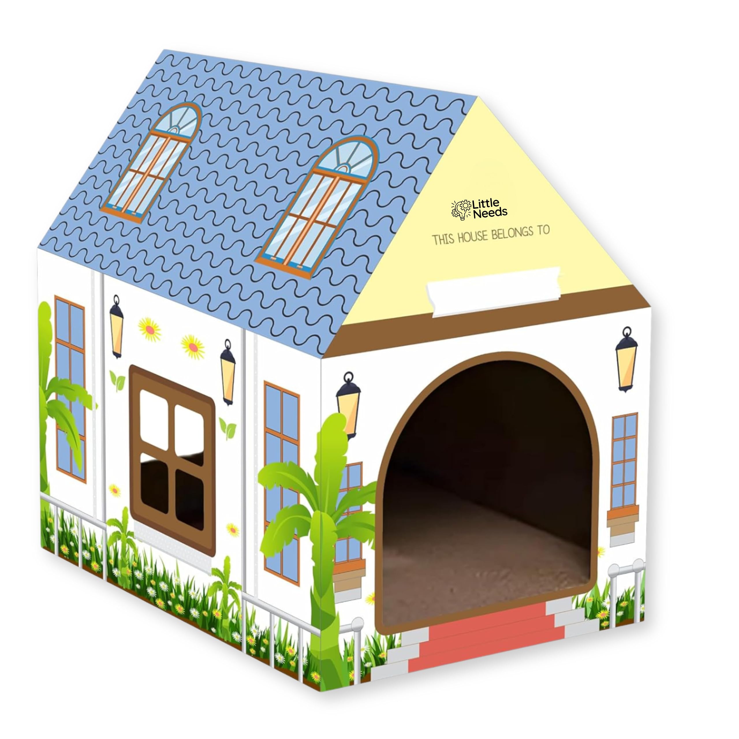 Little Needs Cat Scratcher House With Scratch Pads & Catnip  (Cottage Scratcher, 41 X 30 X 43 Cm) | Corrugated Cardboard Cat Pl