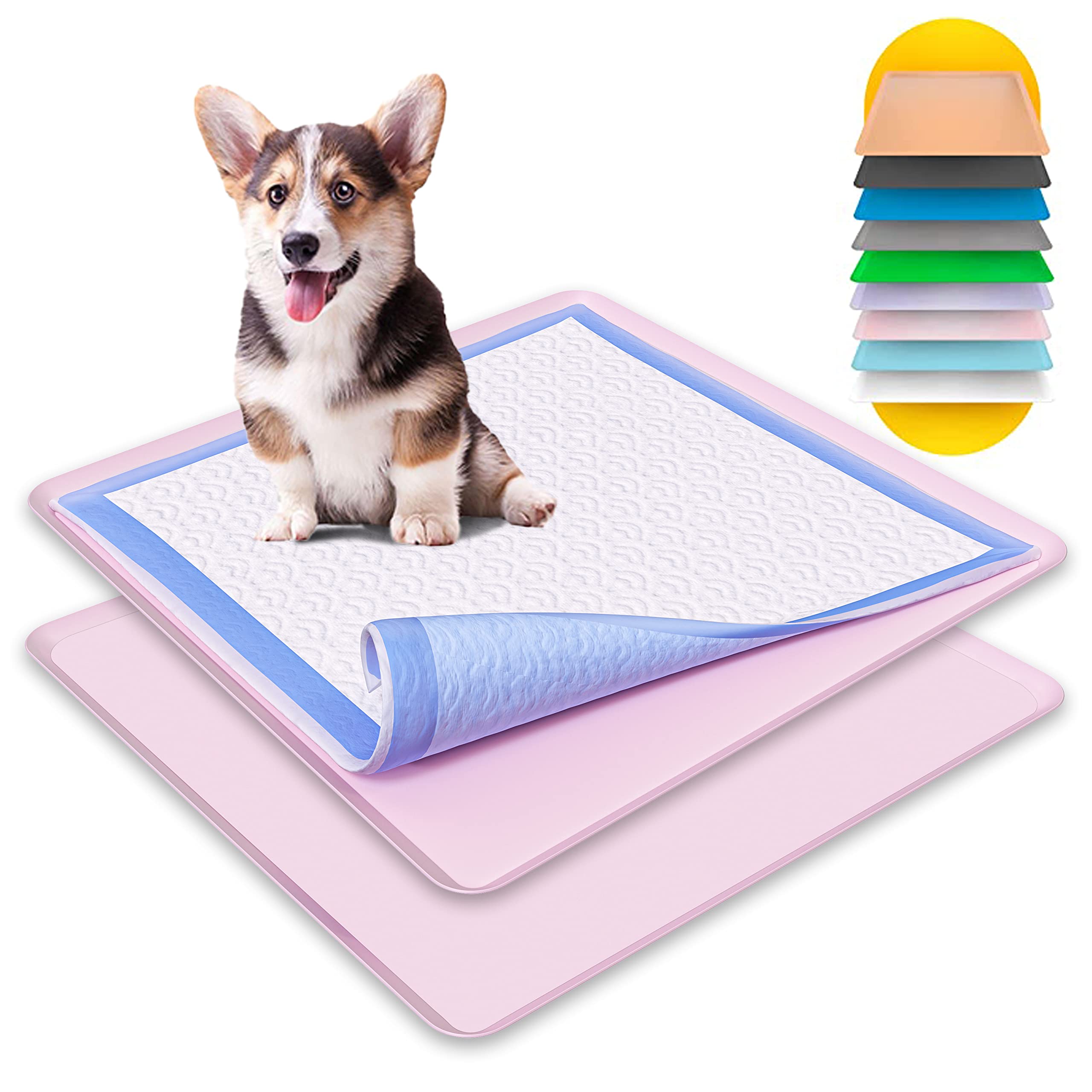 Skywin Tidyfriend Silicone Pee Pad Holder, 2 Pack 24 X 24 Inch No-Spill, Leakproof, Easy-To-Clean Puppy Pad Holder (Rose)