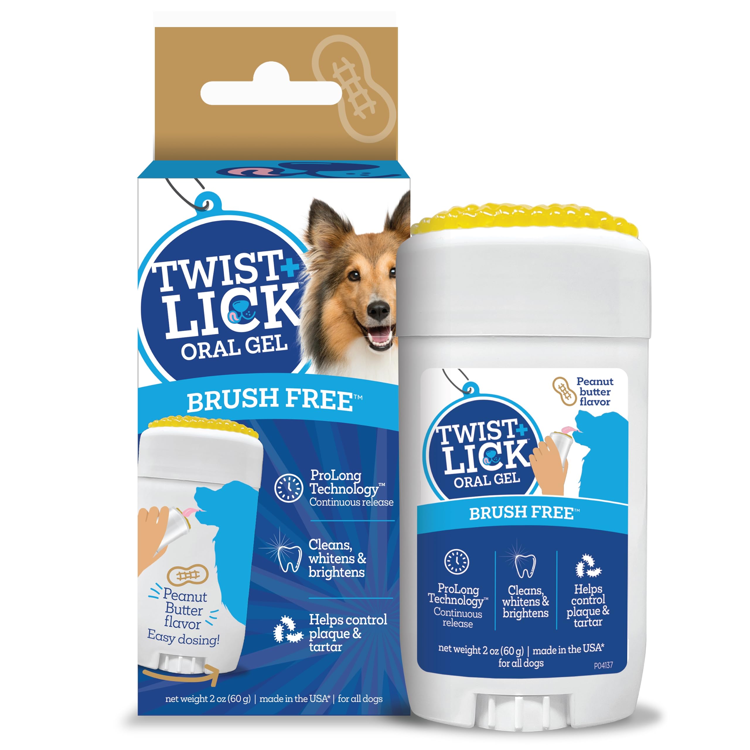 Twist and Lick Dental Gel for Dogs, Cleans Teeth and Freshens Breath for 24 Hours, Peanut Butter Flavor, 2 oz, 30 Day Supply