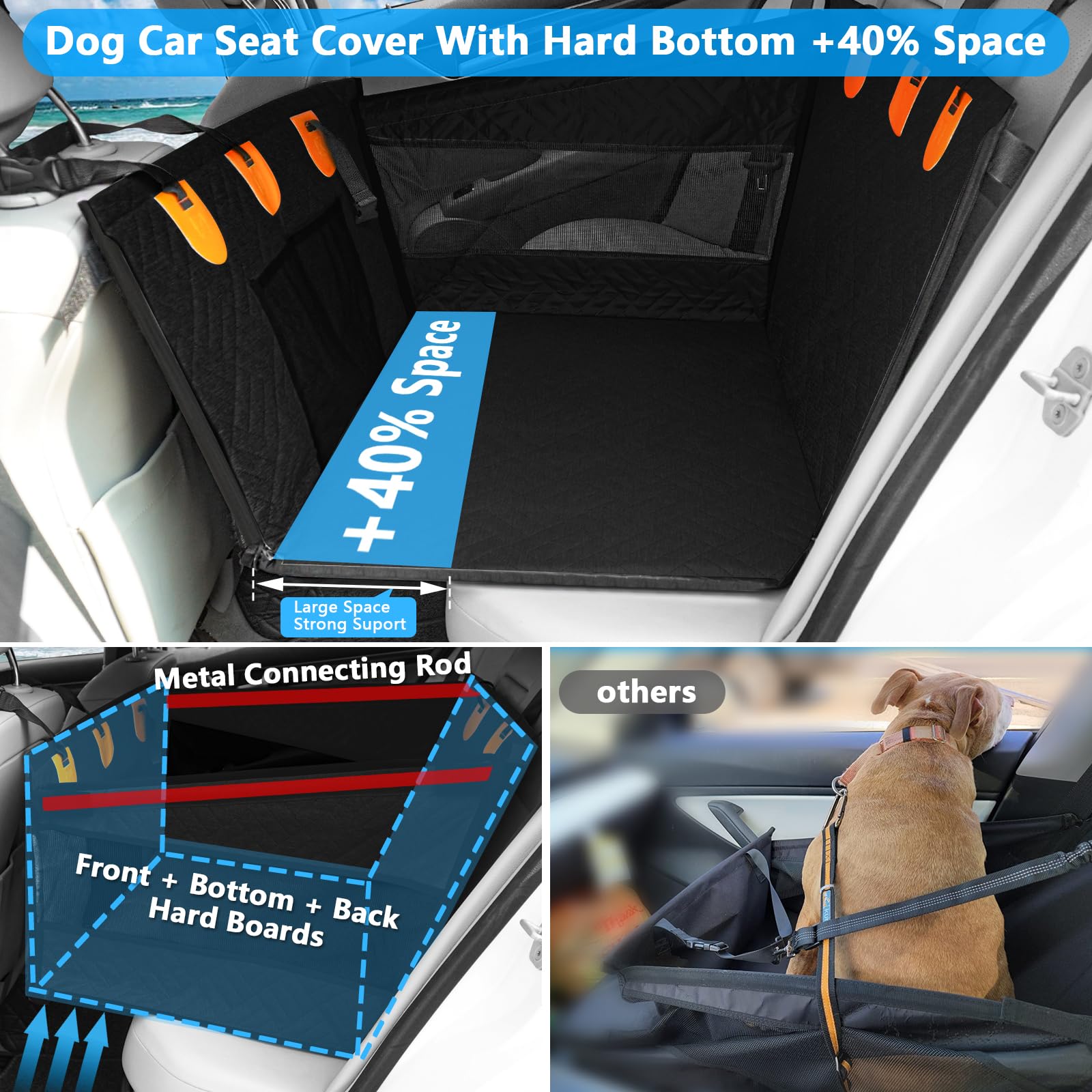 Dog Car Seat For Large Medium Dogs, Hard Bottom Back Seat Extender For Dogs With Soft Removable Blanket, Non-Slip Dog Car Hammoc