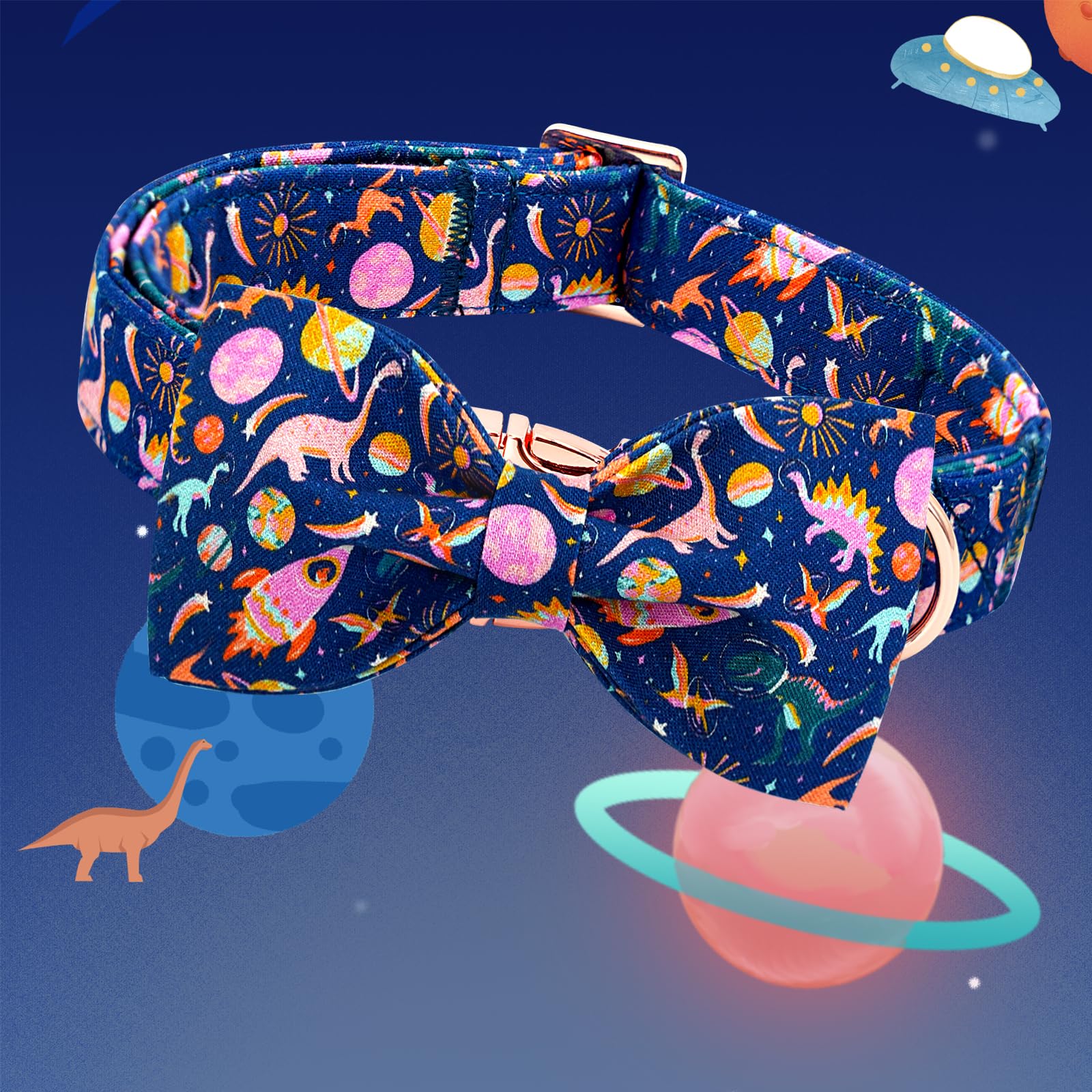 Lionheart Glory Dog Bow Collar Dinosaurs Pattern Cute Collars For Small Dogs,Soft Duty Adjustable Dog Collar With Bowtie Spring