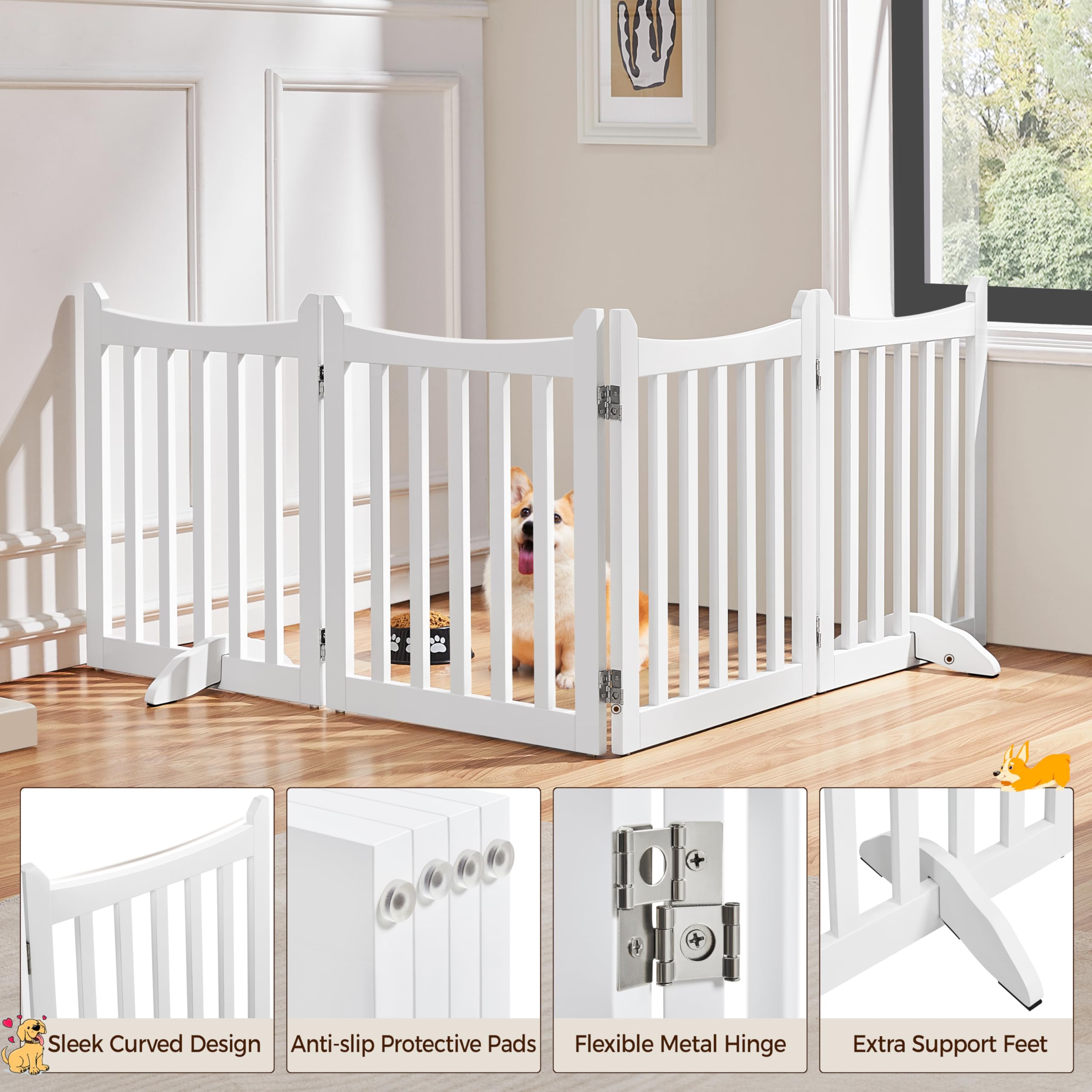 Yaheetech 24'' H Freestanding Pet Gate For Dogs Wooden Dog Gates For Hallway, Doorway Collapsible Indoor Pet Fence With Support