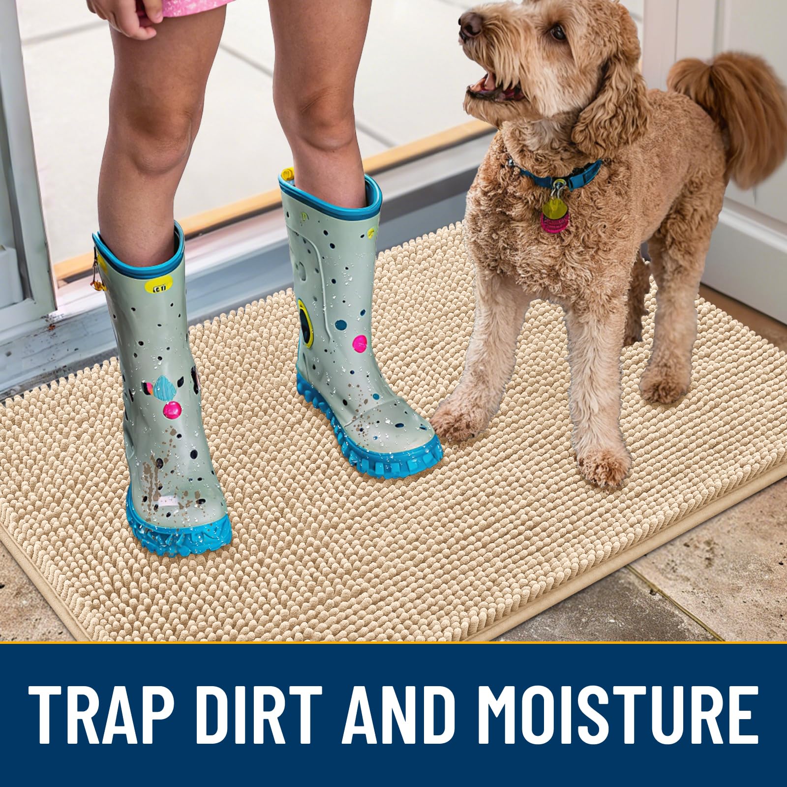 Smiry Dog Door Mat for Muddy Paws 47x20, Absorbs Moisture and Dirt Doormat, Non-Slip Washable Quick Dry Chenille Front Door Mat