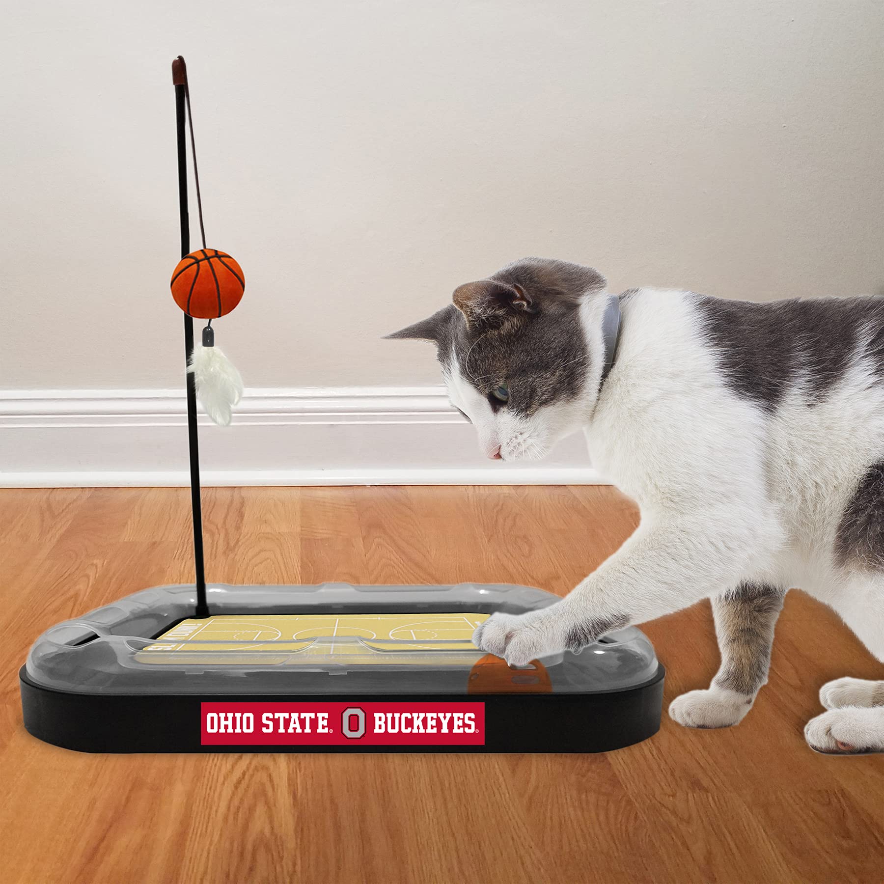 Ncaa Ohio State Buckeyes 6-In-1 Reversible Basketball Court Felt/Cardboard Cat Scratcher Toy & Interactive Cat Ball Bell