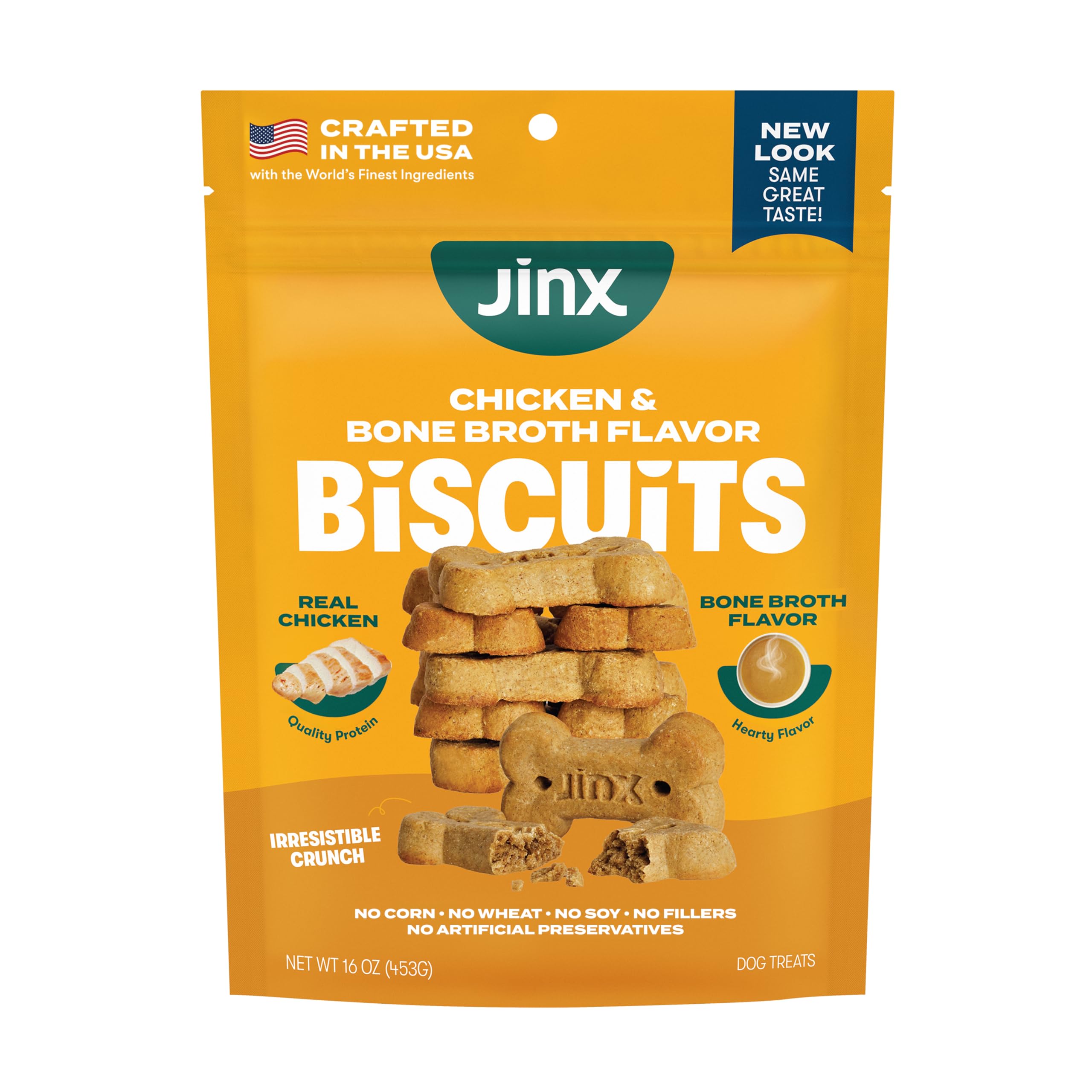 Jinx Oven-Baked Chicken Bone Broth Biscuit Treats, Crunchy, All Natural, Superfood-Rich with Real Chicken, Pumpkin & Blueberries