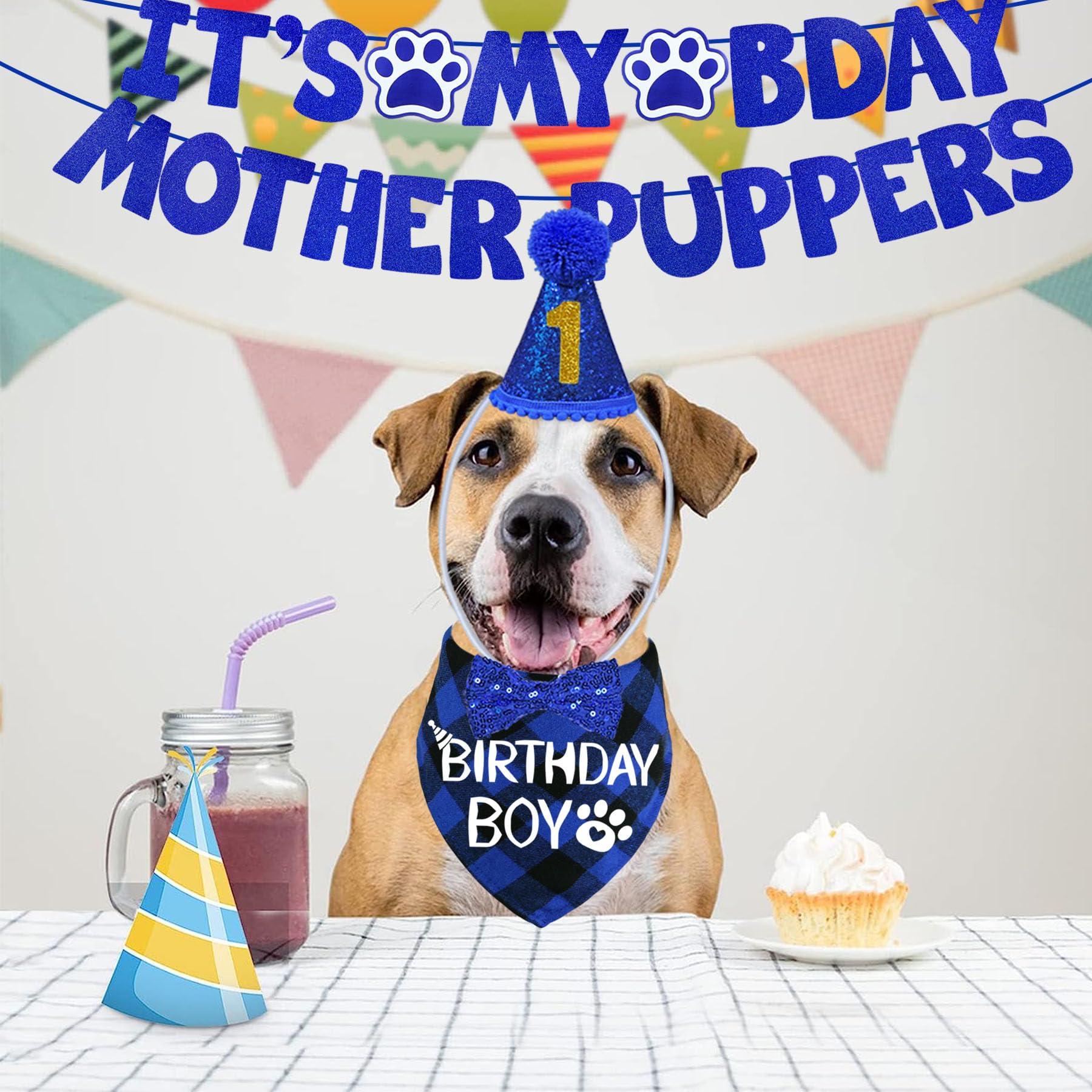 Stmk Dog Birthday Decorations, Multi Sizes Dog Birthday Hat Dog Birthday Bandana Boy Bow Tie Birthday Numbers Its My Bday Mother