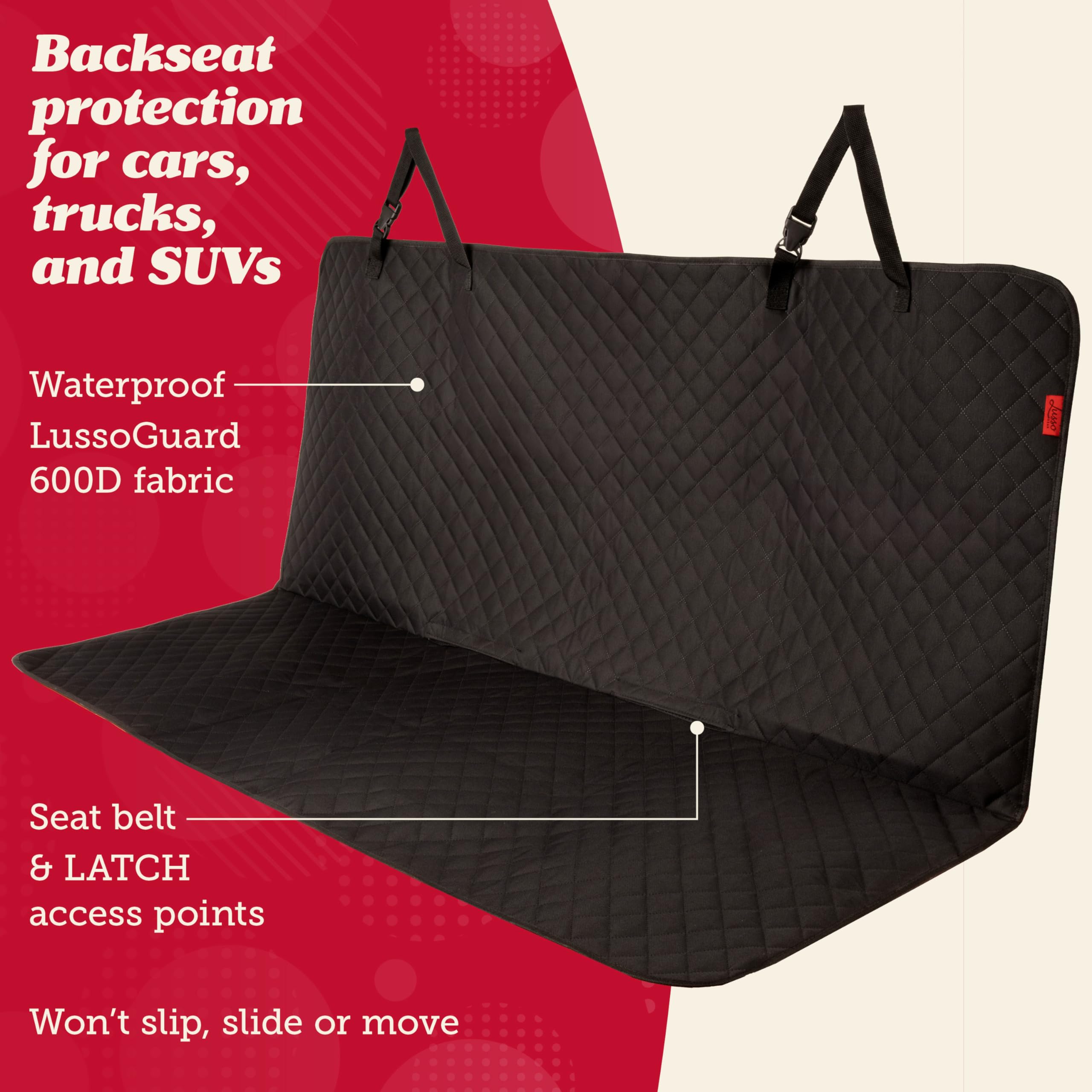 Lusso Gear Dog Car Seat Cover - Non-Slip Waterproof Back Bench Protector For Suv, Car, Truck - Basic Edition Black For Dogs - Ca