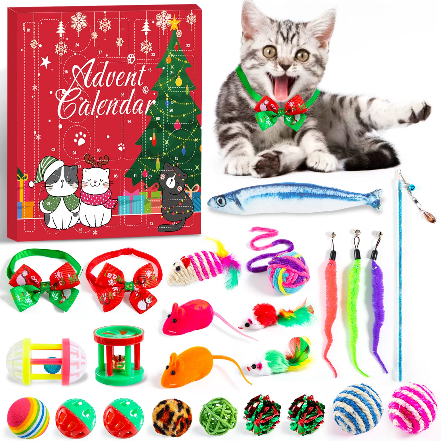 Cat Advent Calendar 2024, 24 Days Cat Toy Countdown Calendar Christmas Toys For Kitten With Catnip Toys, Mice, Cat Feather Tease