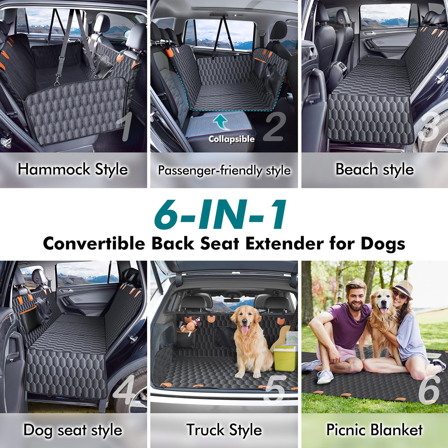 Chumajor Xl Back Seat Extender For Dogs-Supports 400Lb,Waterproof Dog Car Seat Cover Hard Bottom-Detachable,600D Heavy Duty Scra
