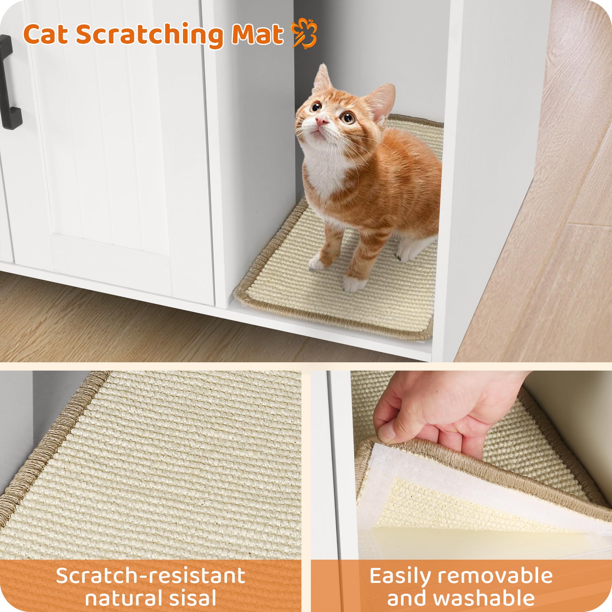 Dwanton Litter Box Enclosure, Cat Litter Box Furniture Hidden, With Scratching Mat, Wooden Cat Washroom Indoor, 31.5'' L X 19.7'