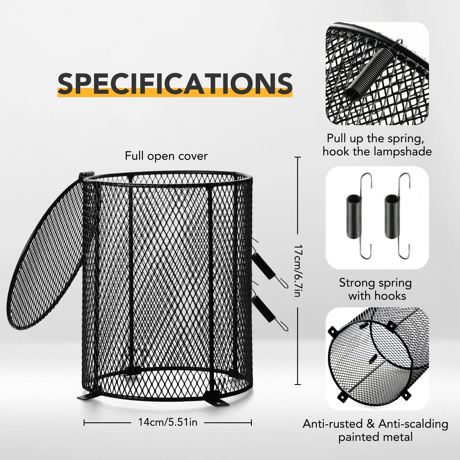 Simple Deluxe Reptile Anti-Scald Cover Mesh Cage Heater Guard With 150W Ceramic Reptile Heat Lamp Bulb Brooder Coop Heater For T