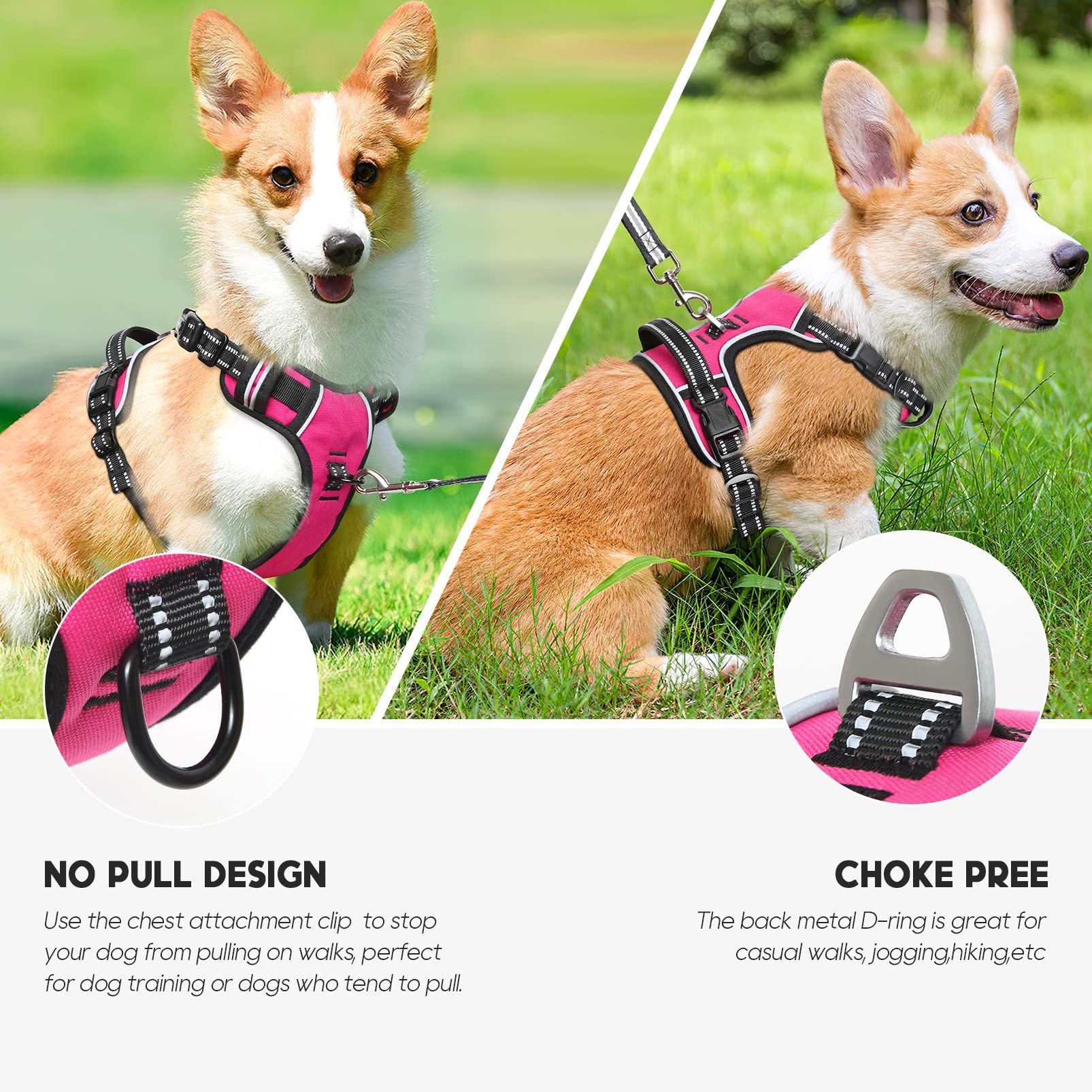 No Pull Dog Harness, No Choke Front Lead Dog Reflective Harness, Adjustable Soft Padded Pet Vest With Easy Control Handle For Small Medium Large Dogs
