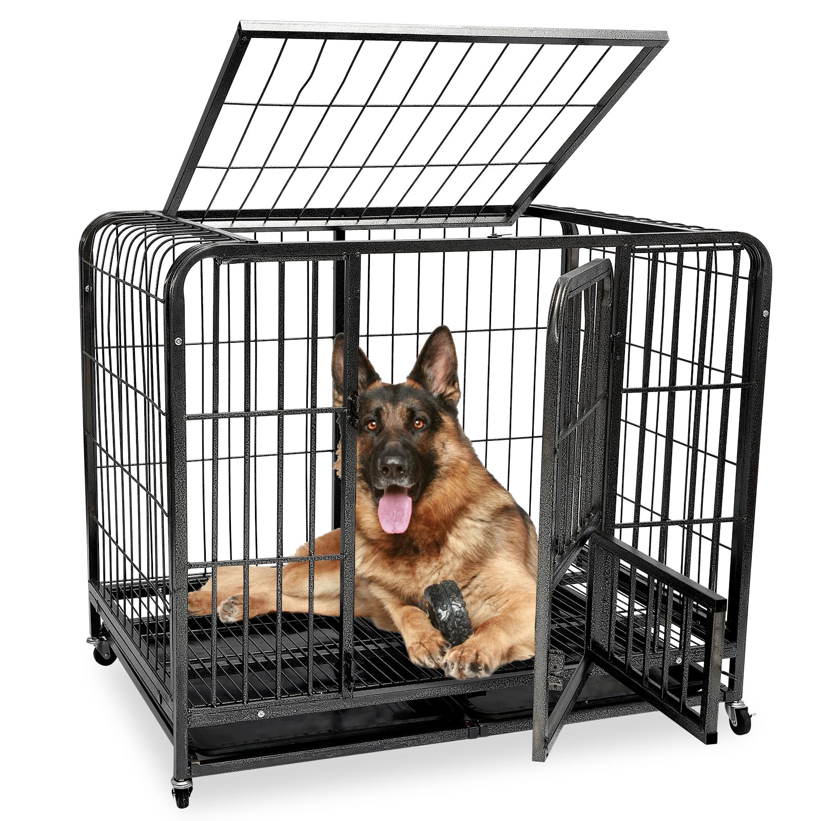 49.2Inch Indestructible Metal Dog Crates For Large Dogs, Heavy Duty Escape Proof Dog Kennel Indoor Extra Large Dog Crate With Lo