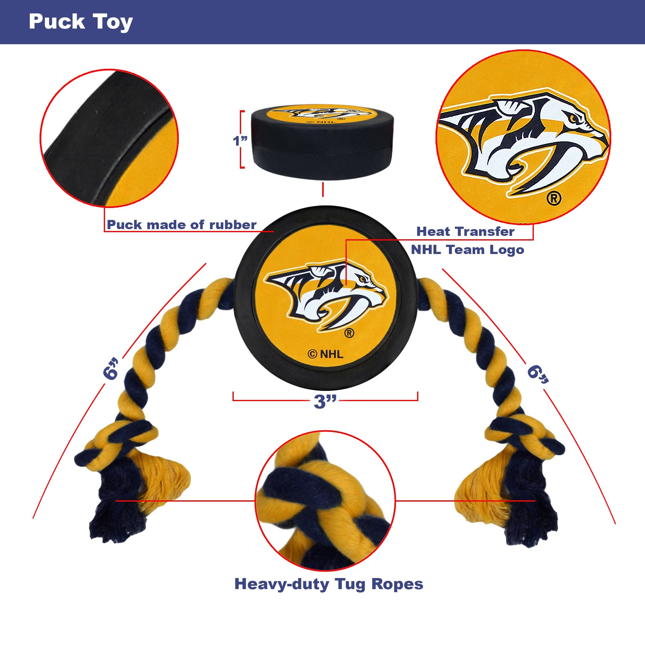 Pets First NHL Nashville Predators Puck Toy for Dogs & Cats. Play Hockey with Your Pet with This Licensed Dog Tough Toy Reward!
