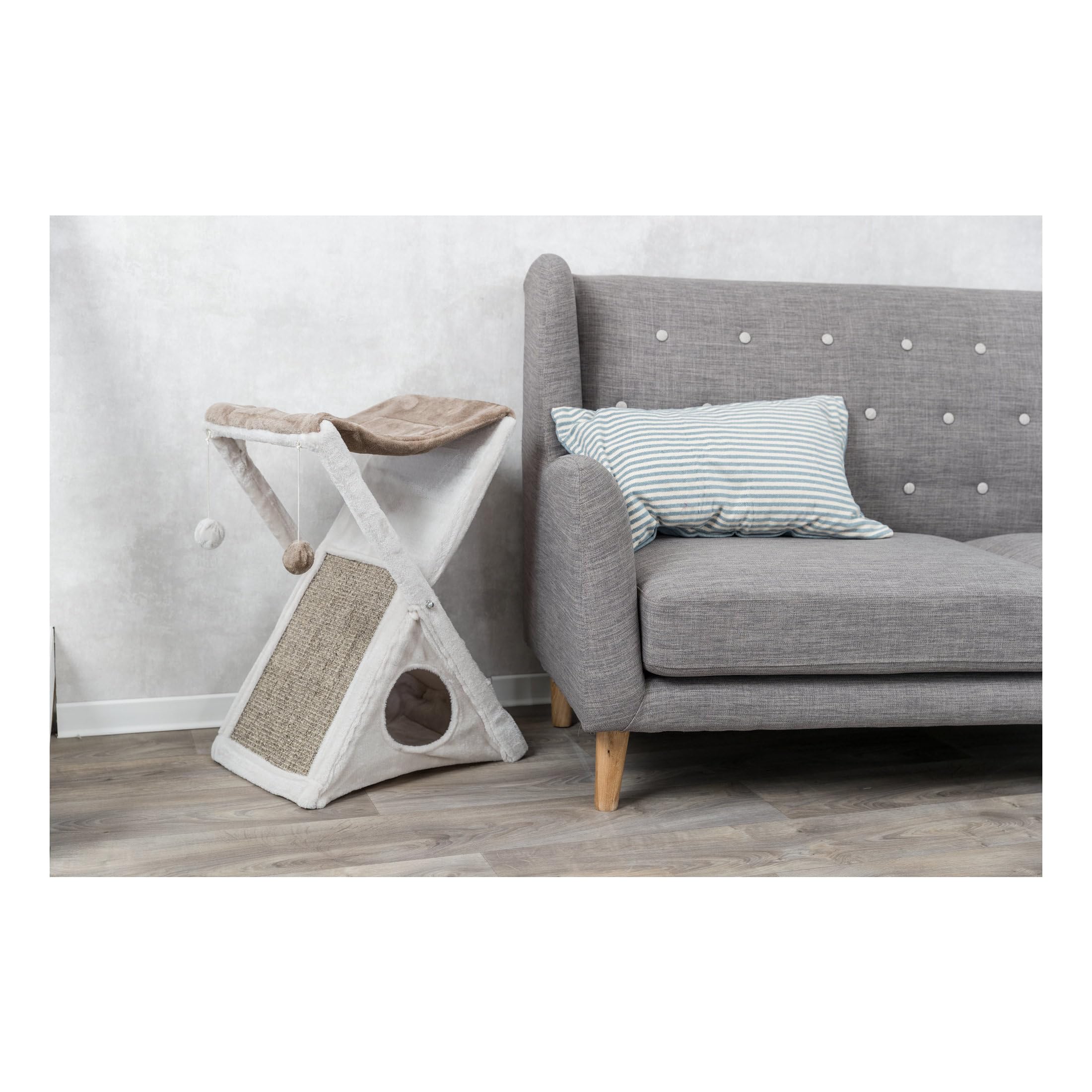 Trixie Miguel Fold And Store Cat Hammock, Dangling Cat Toy, Scratching Pad, Cat Cave, Taupe/Light Gray 20.25 X 13.75 X 25.5 Inch