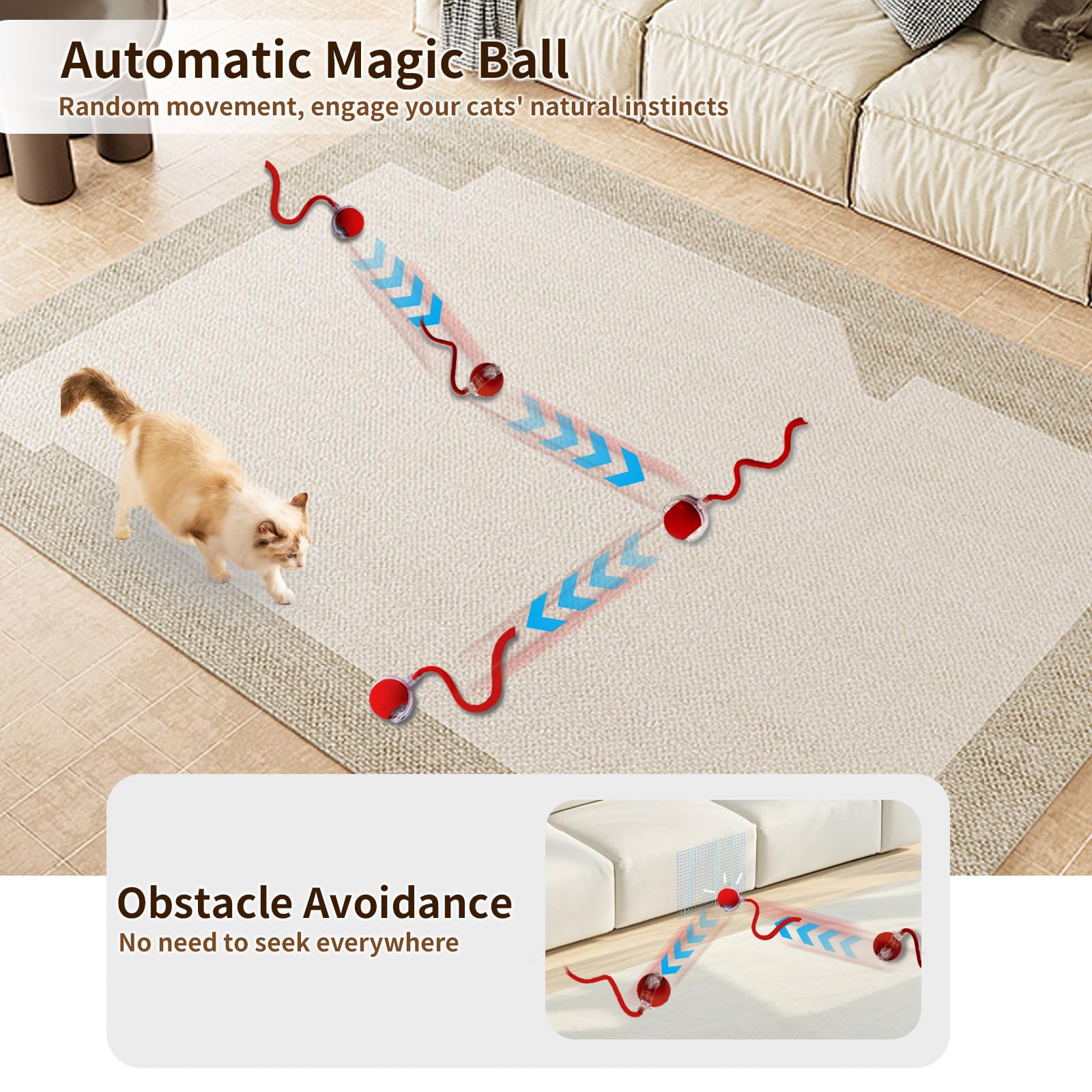 Crazydeer Interactive Cat Toy For Indoor Cat, Hide And Seek Cat Toy, Play Mat Toys With Self Rolling Ball In Pouch, Motion Activ