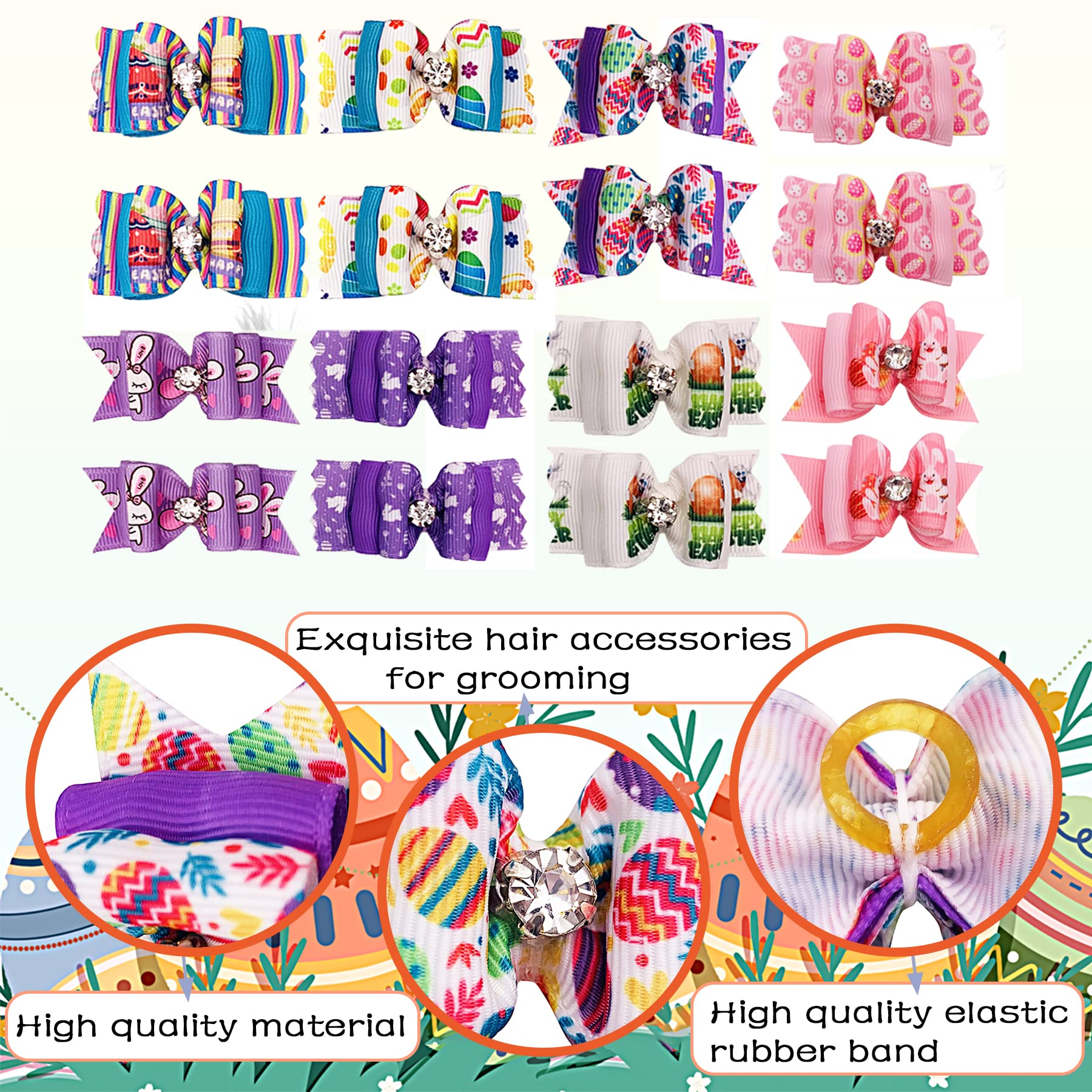 Pet Show 20Pcs Easter Small Dog Hair Bows With Rubber Bands For Medium Dogs Bunny Rabbits Puppies Cats Kittens Rabbits Yorkie To