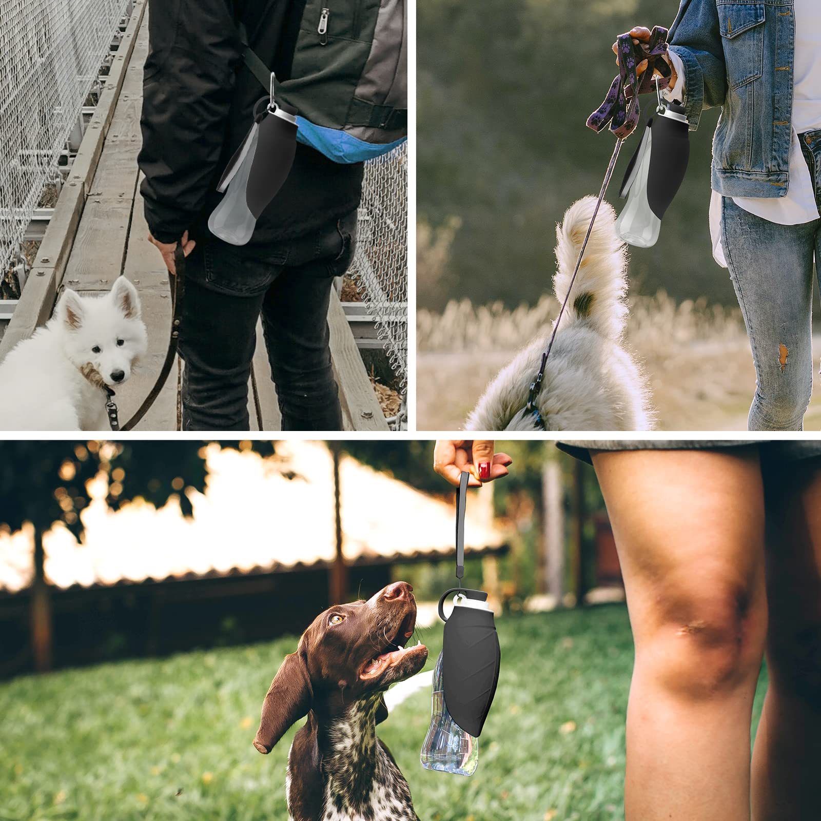 Tiovery Dog Water Bottle, Portable Pet Water Dispenser Feeder Leak Proof With Drinking Cup Dish Bowl For Outdoor Walking, Hiking, Travel, 20Oz Water Bottle Fit For Small To Large Dogs And Cats Black