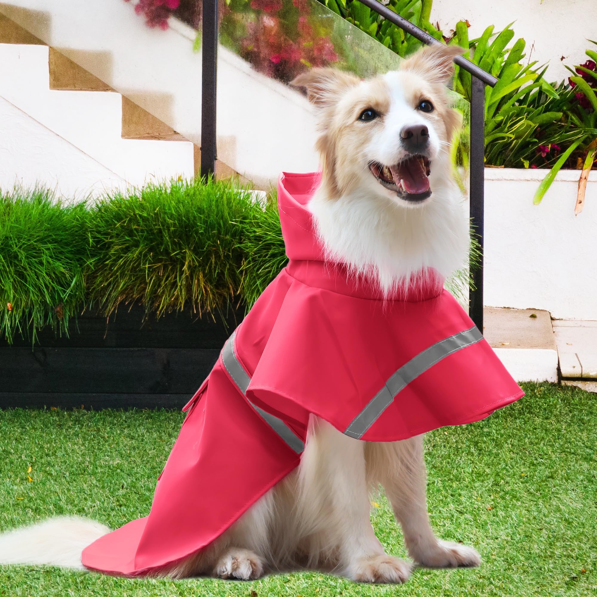 NACOCO Large Dog Raincoat Adjustable Pet Water Proof Clothes Lightweight Rain Jacket Poncho Hoodies with Strip Reflective (XXXL,