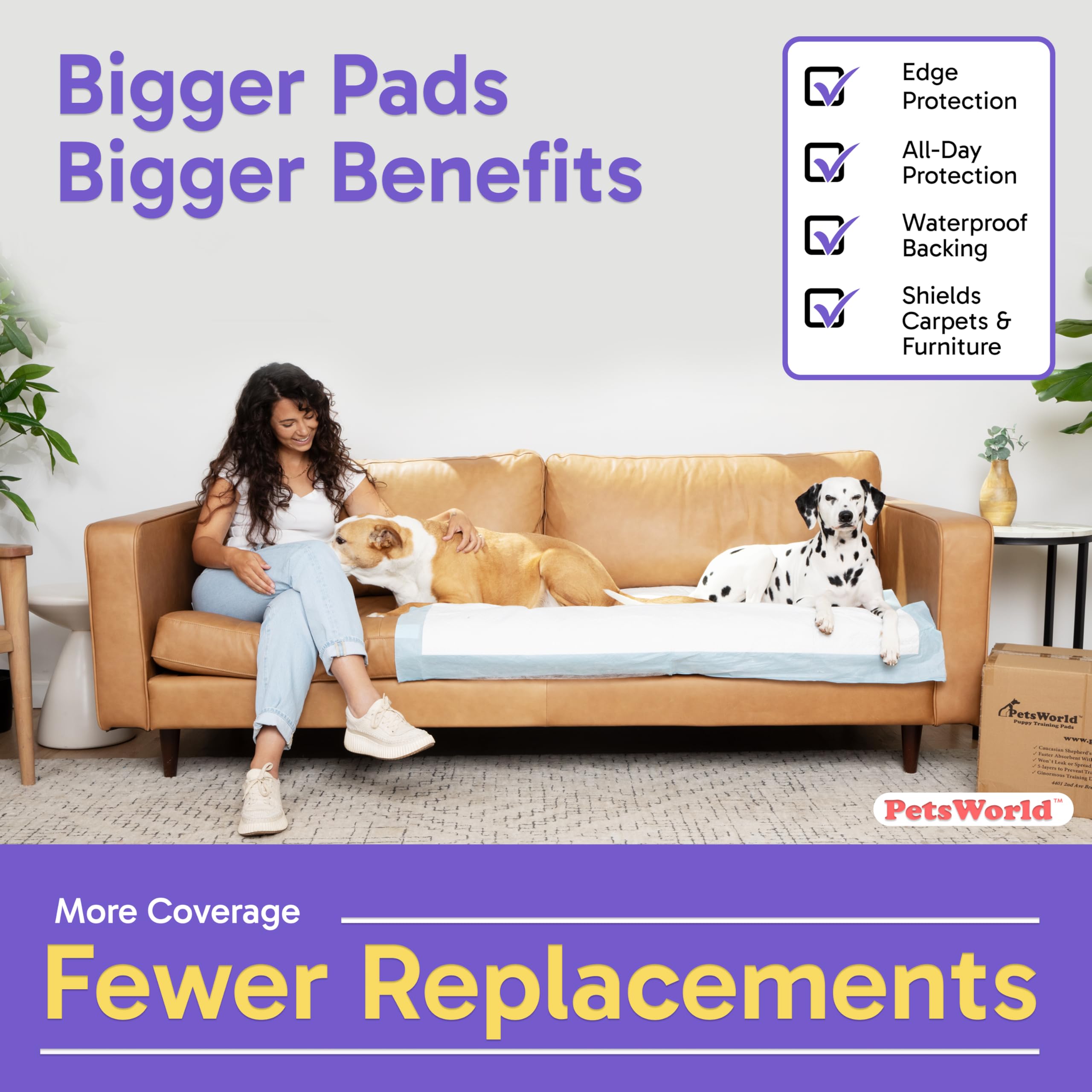 PETSWORLD Enormous Dog Training & Potty Pads, 37x54 inch - Tear Resistant with Strong Leak-Proof Backing, Optional Adhesive Tape