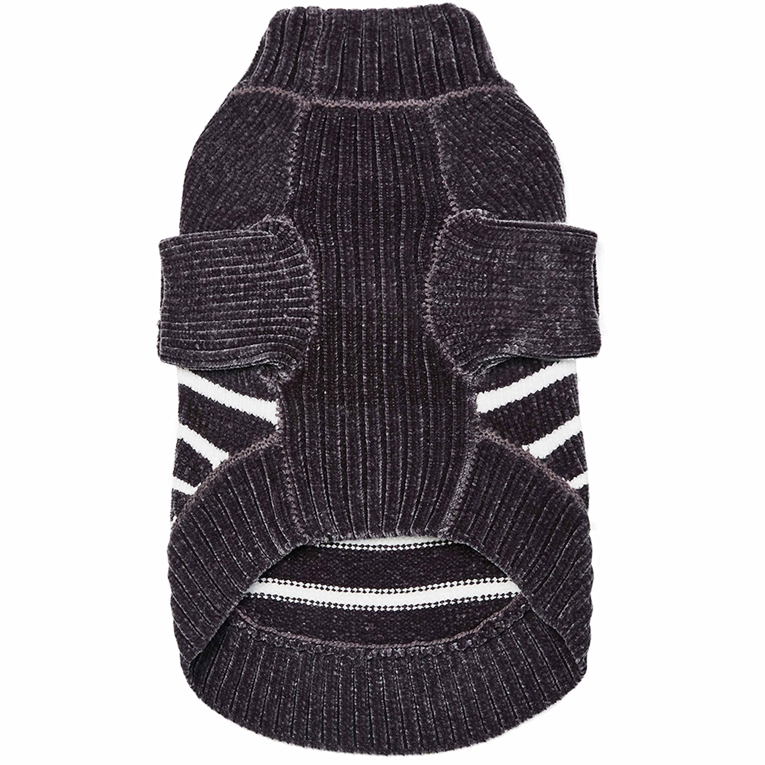 Blueberry Pet Cozy Soft Chenille Classy Striped Dog Sweater in Chic Grey, Back Length 16'', Pack of 1 Clothes for Dogs