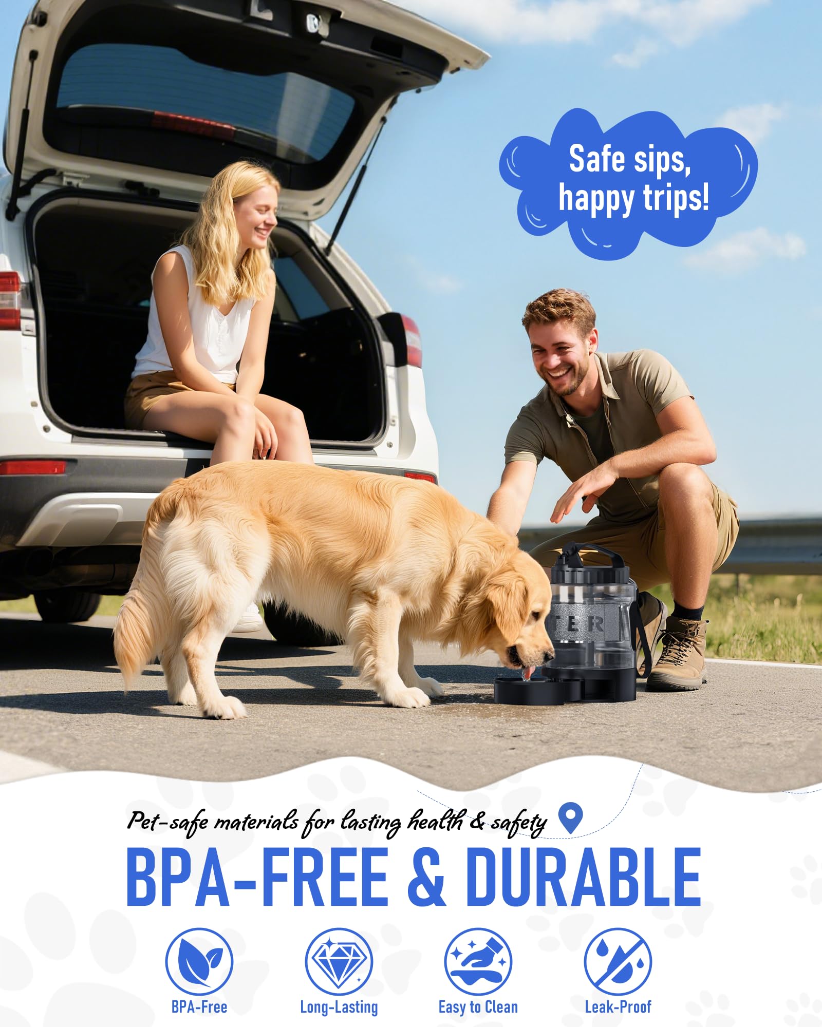 Dog Water Bottle Travel Bowl, 77oz Large Portable Dog Water Bowl Dispenser, Leakproof Pet Drinking Bottle Dispenser for Hiking C