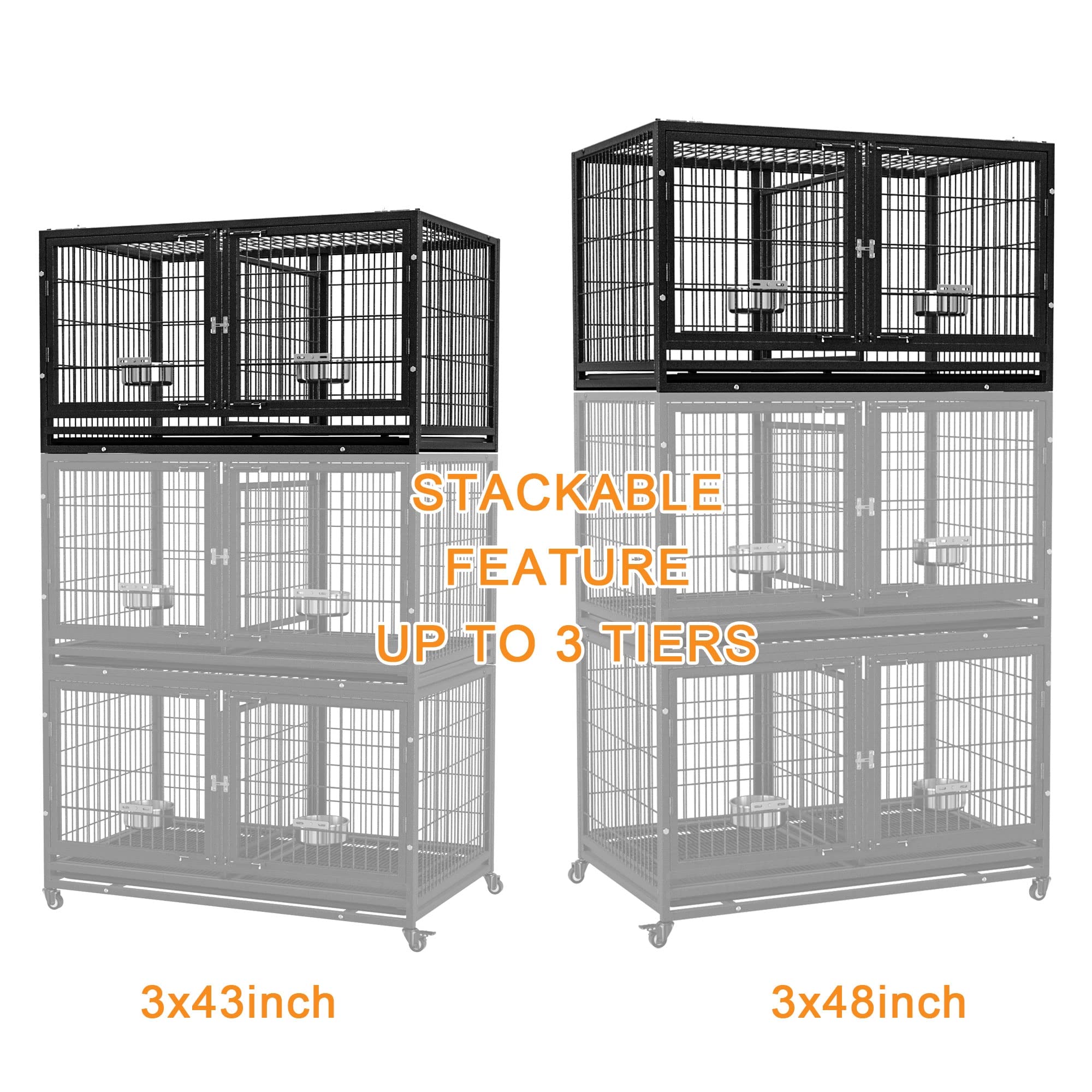 BOLDBONE Heavy Duty Dog Crate 48-Inch with Divider, Black, Stackable Metal Kennel, Leak-Proof Pans, Extra Large for Large Dogs