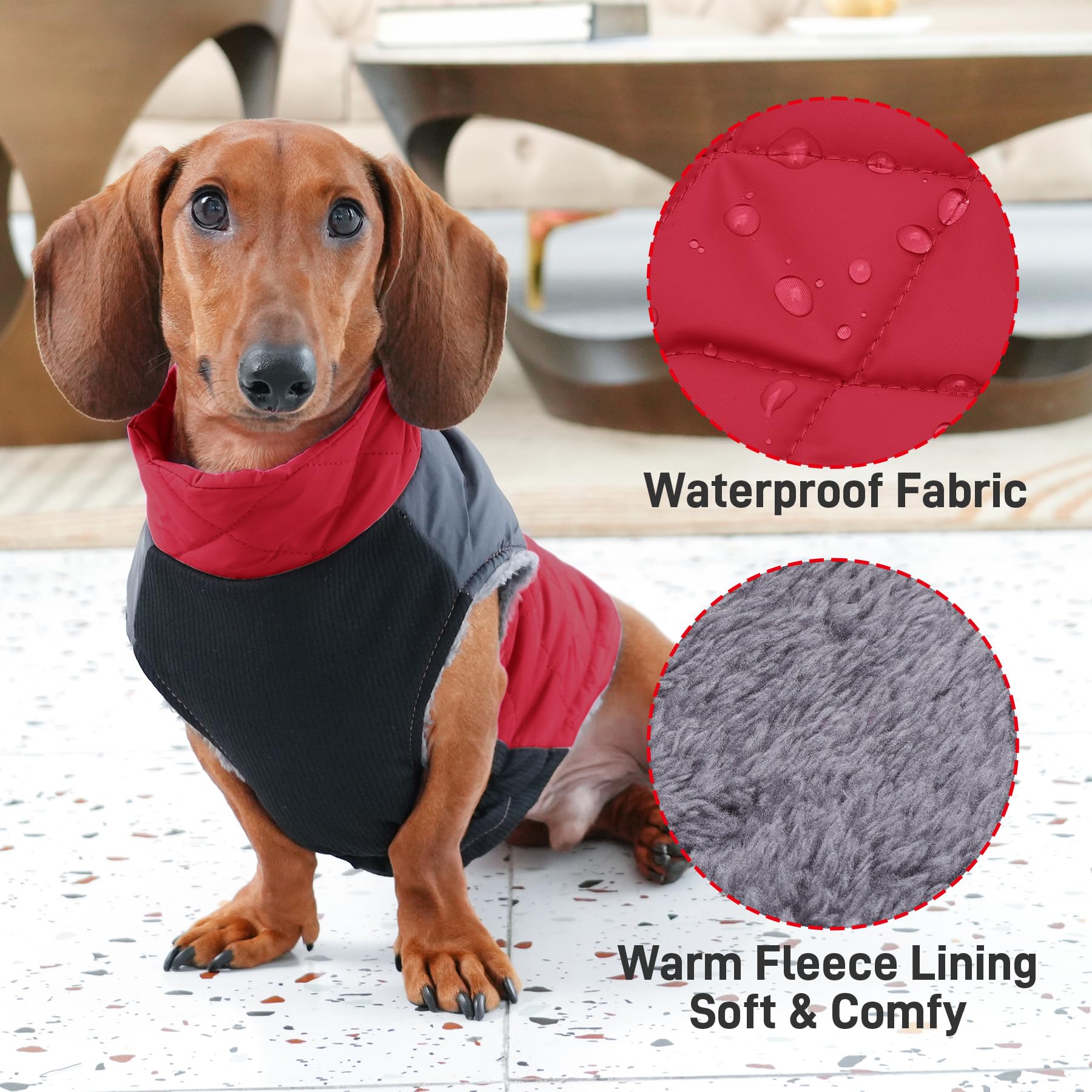 Joydaog Warm Fleece Dog Coats For Medium Dogs,D-Rings Waterproof Puppy Jacket For Cold Winter,Red L