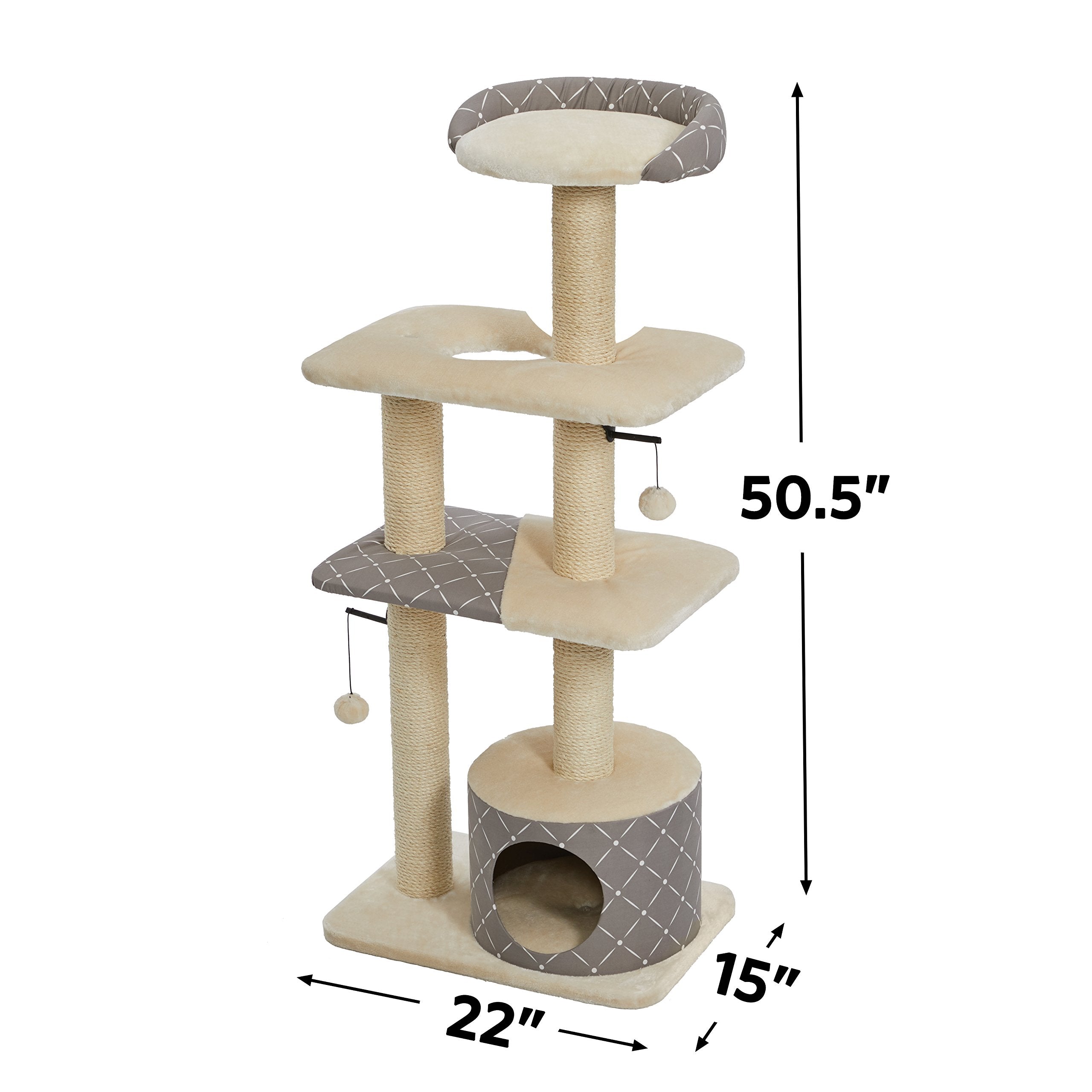 Cat Tree | ''Tower'' Cat Furniture, 5-Tier Cat Tree W/ Sisal Wrapped Support Scratching Posts & High Cat Look-Out Perch, Mushroo