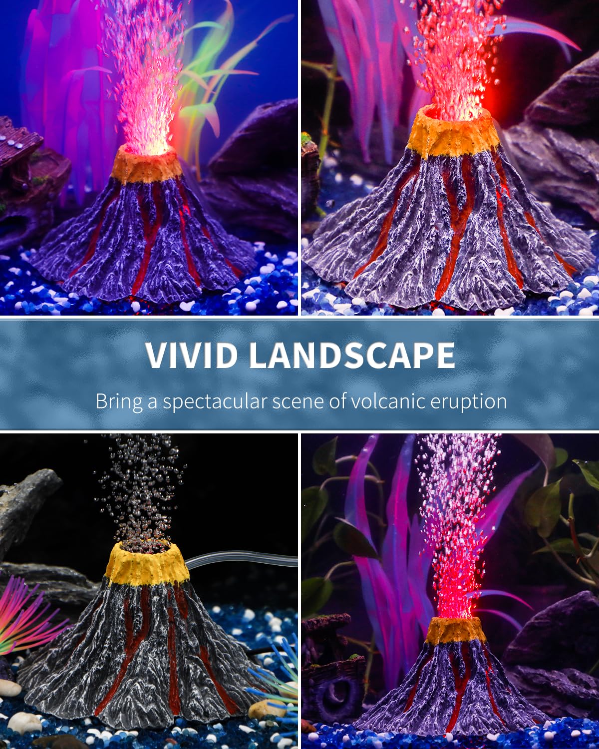 Uniclife Aquarium Volcano Ornament Kit With Air Stone Bubbler Fish Tank Decorations