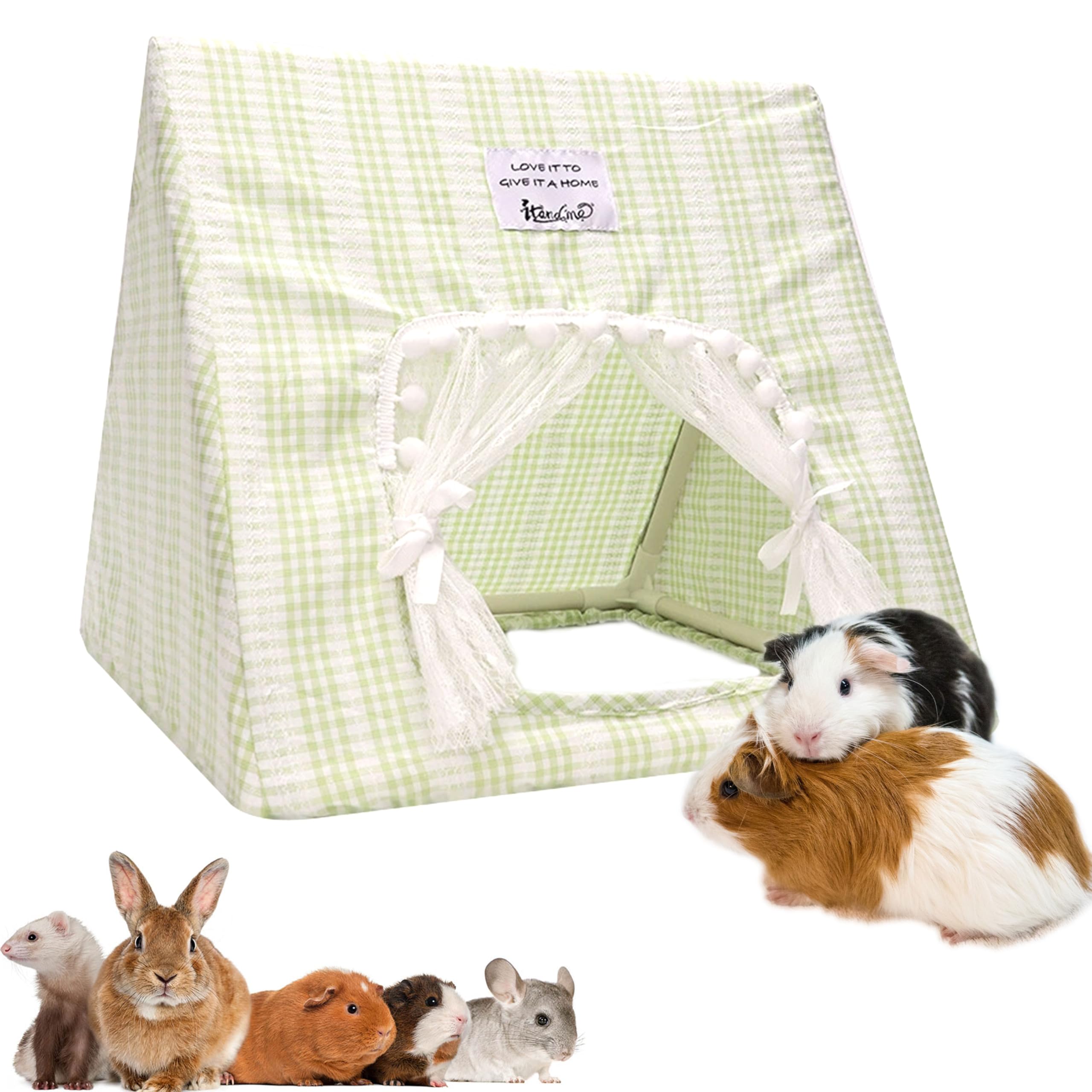 Guinea Pig Hideout Large With Curtain, Bunny Hideout, Machine Washable Guinea Pig Hide Tent Houses & Habitats, Small Animal Hide